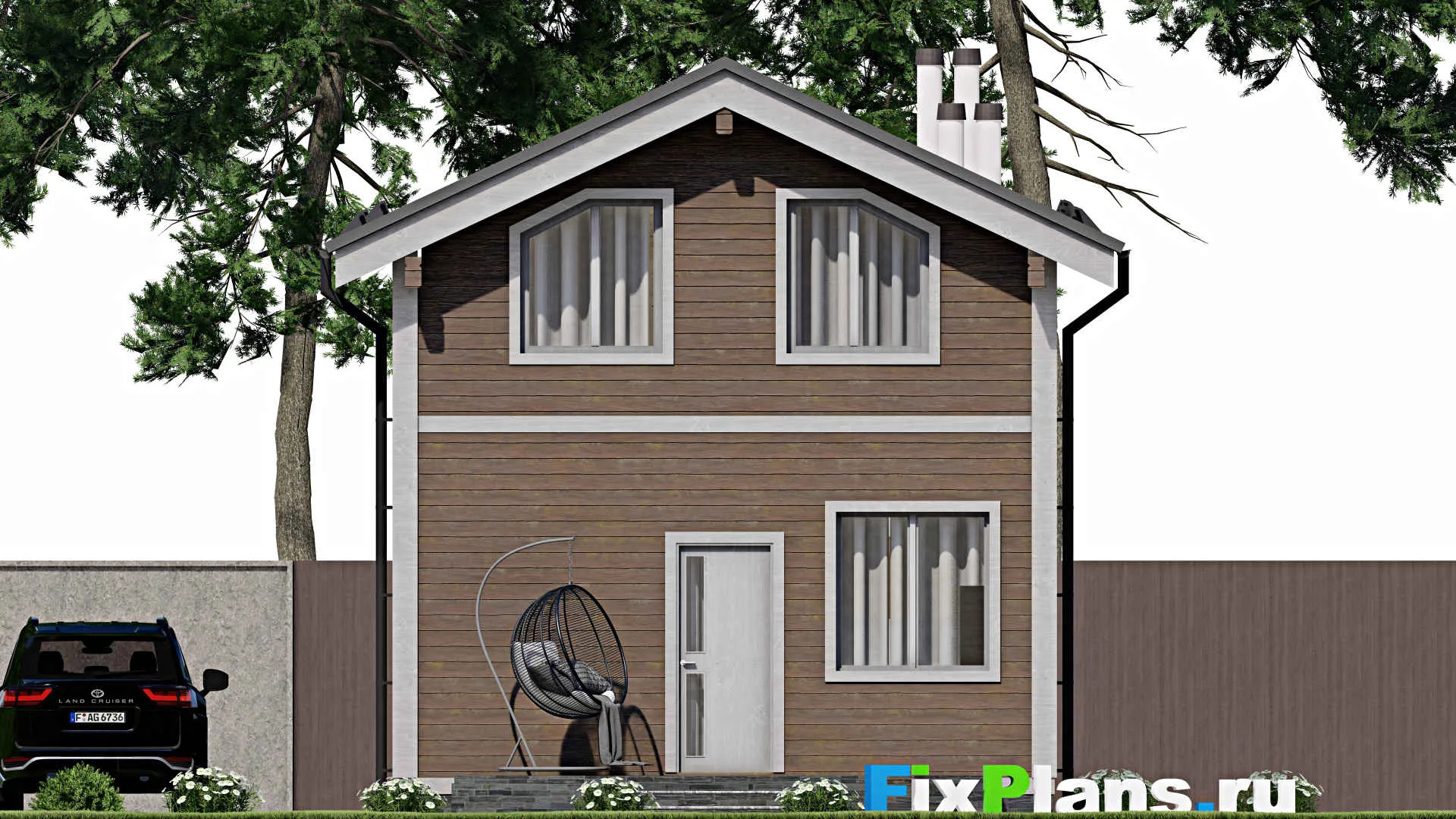 F-12185 - Планы дома с мансардой 6 на 14, площадью 110 м² с террасой и 3 спальнями