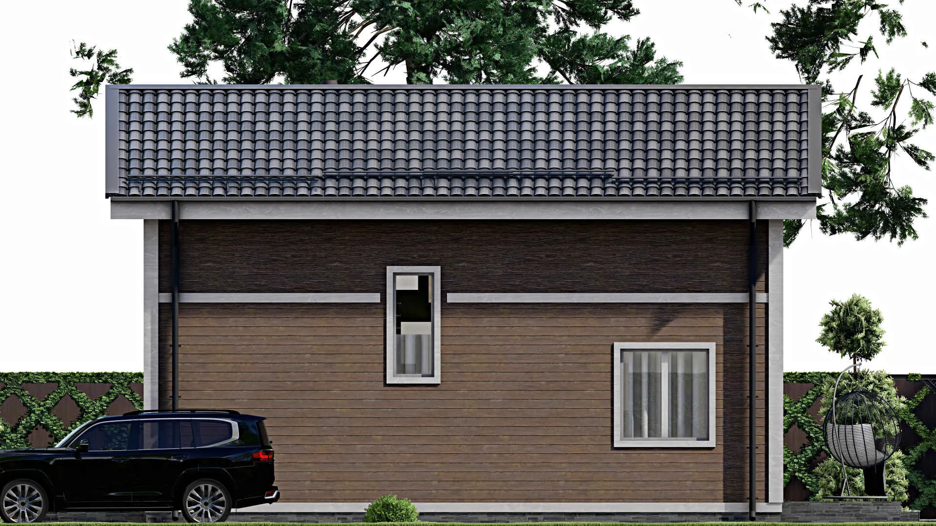 F-12185 - Планы дома с мансардой 6 на 14, площадью 110 м² с террасой и 3 спальнями