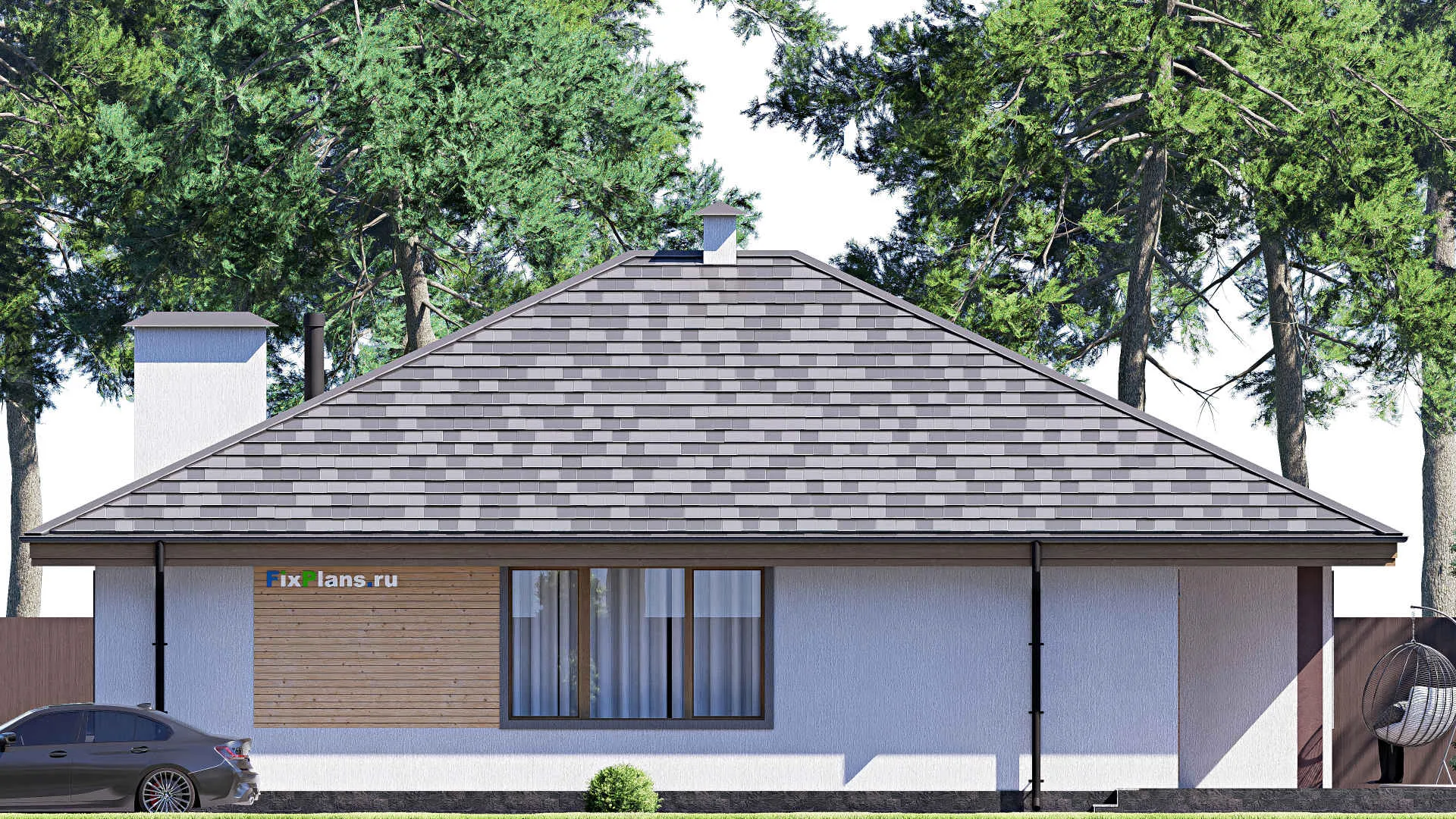 F-17639 - Проект одноэтажного дома 14 на 17, площадью 170 м² с террасой и 3 спальнями