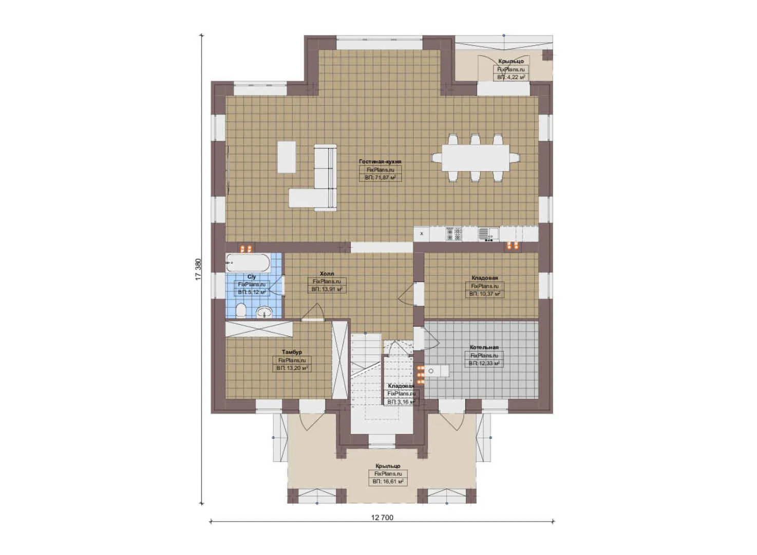 F-17423 - Планы двухэтажного дома 13 на 18, площадью 280 м² с 2 спальнями