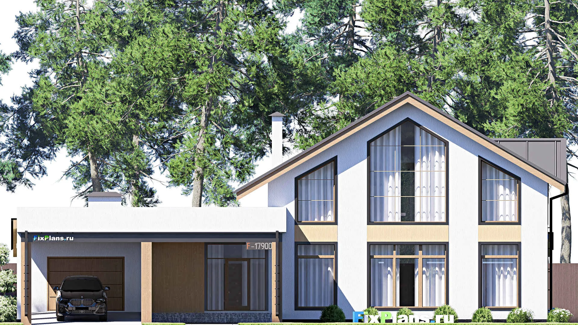 F-17900 - Планы дома с мансардой 21 на 24, площадью 380 м² с террасой, гаражом на 2 машины и 2 спальнями