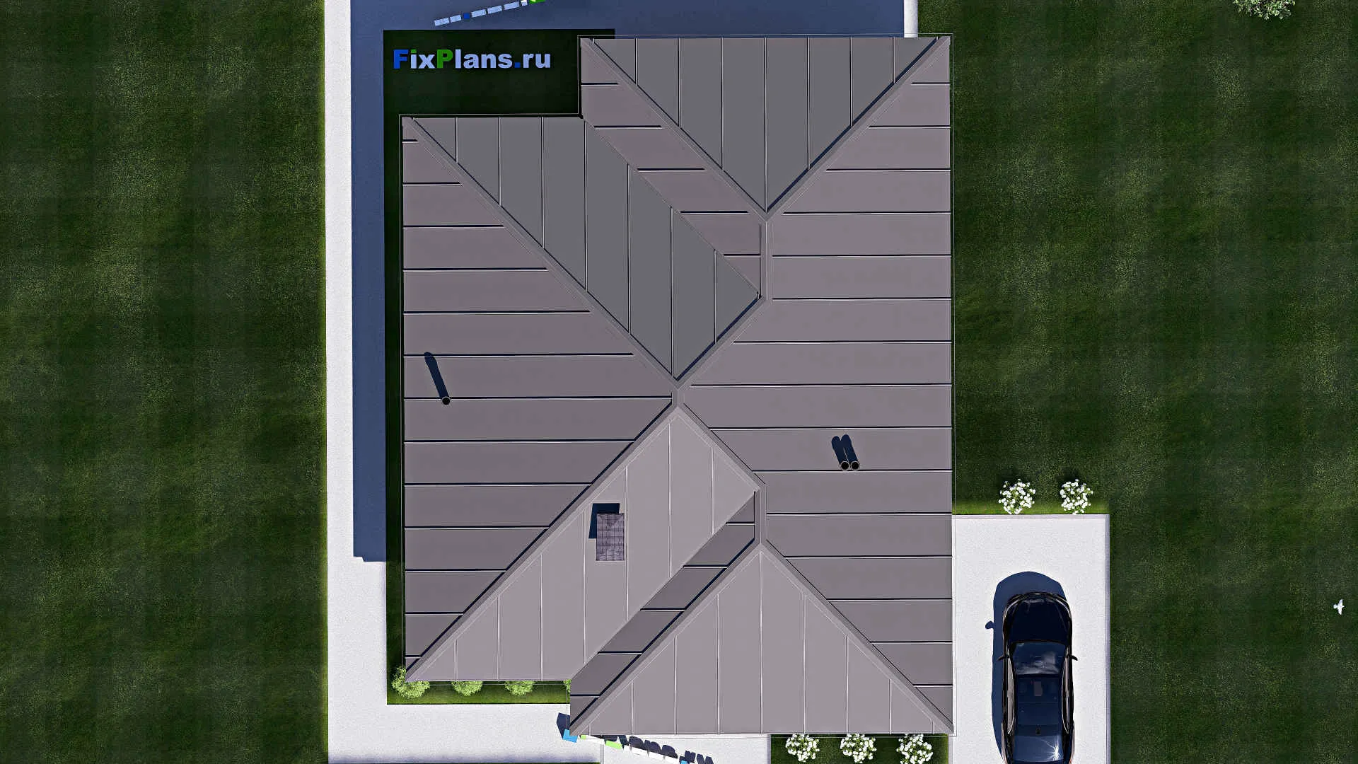 F-18521 - План одноэтажного дома 13 на 17, площадью 160 м² с террасой и 3 спальнями