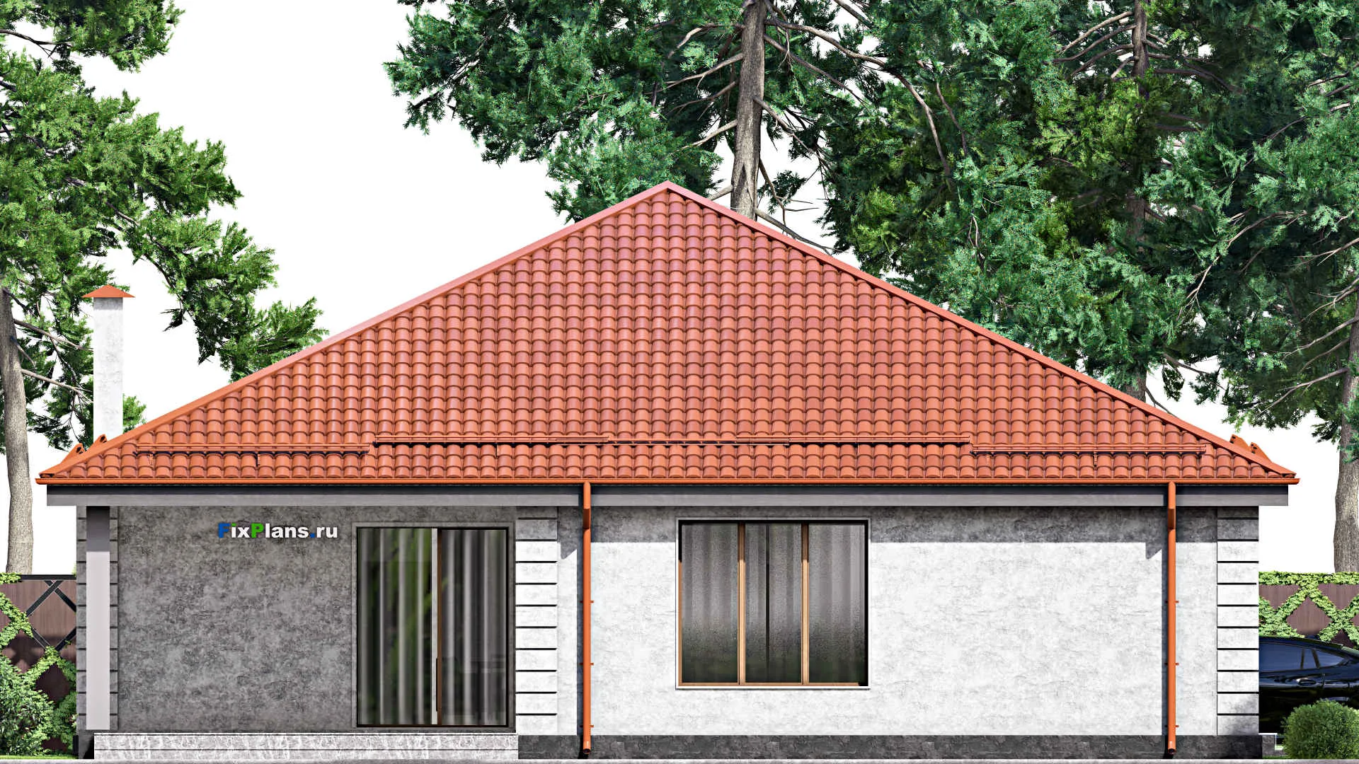 F-14615 - План одноэтажного дома 16 на 17, площадью 200 м² с террасой и 3 спальнями