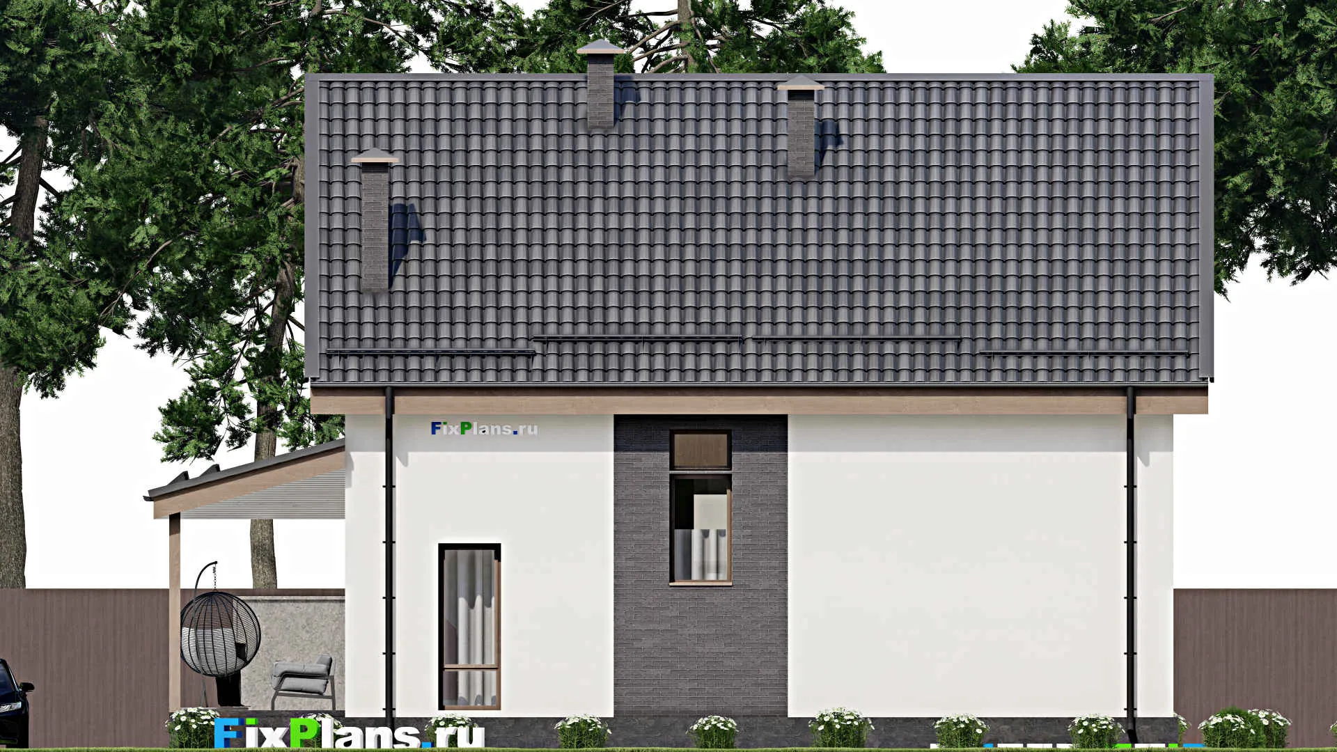 F-5786 - Проект дома с мансардой 12 на 12, площадью 210 м² с террасой и 3 спальнями