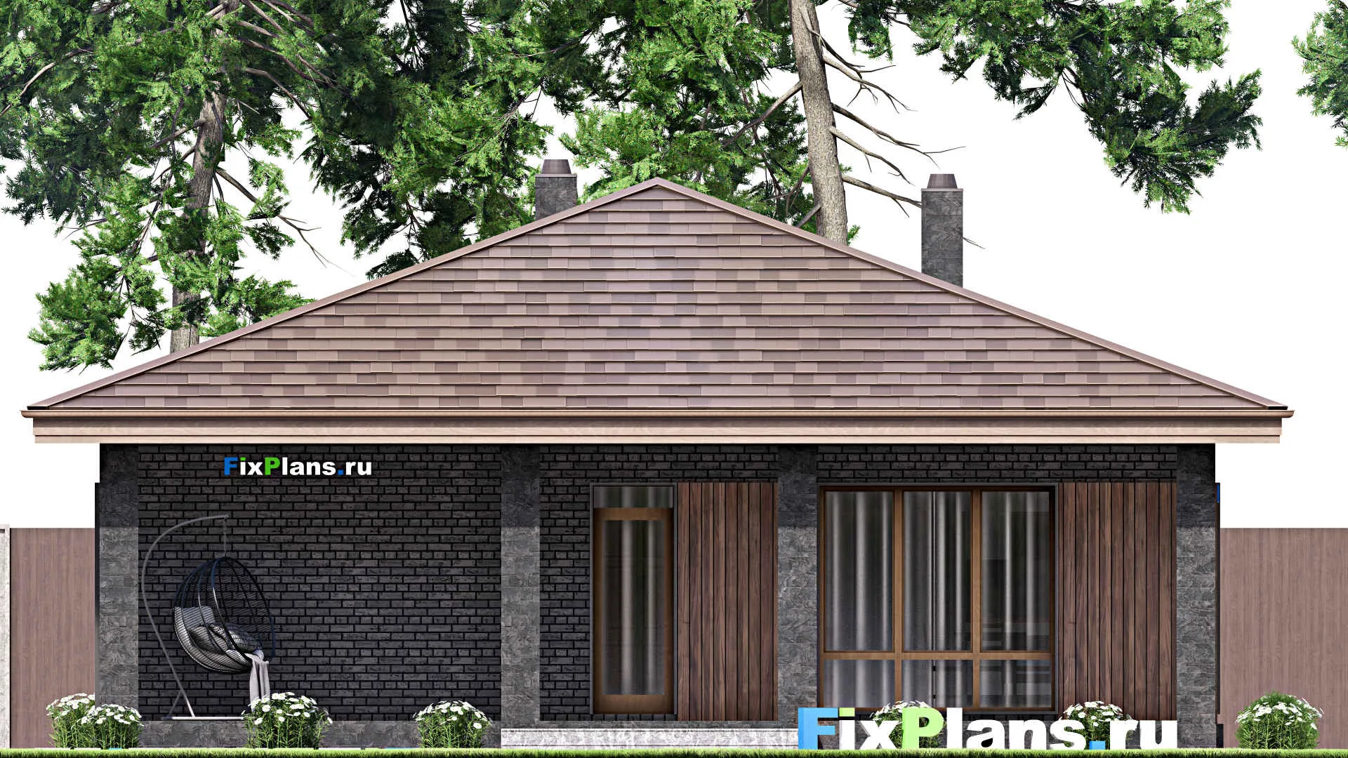 F-14516 - Проект одноэтажного дома 12 на 14, площадью 130 м² с террасой и 3 спальнями