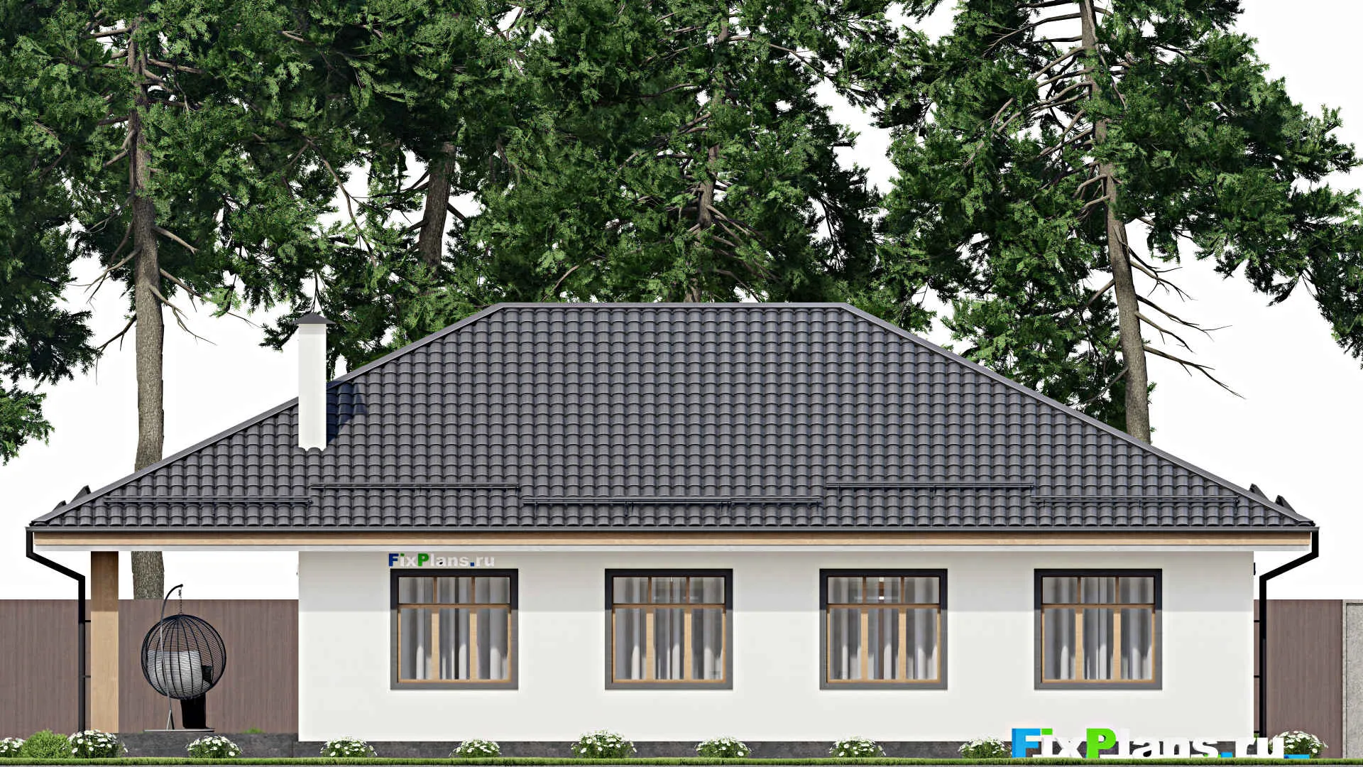 F-5093 - Проект одноэтажного дома 12 на 14, площадью 170 м² с террасой и 3 спальнями