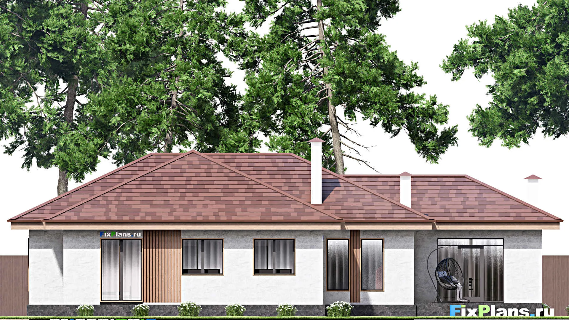F-13769 - План одноэтажного дома 14 на 20, площадью 160 м² с гаражом на 1 машину и 3 спальнями