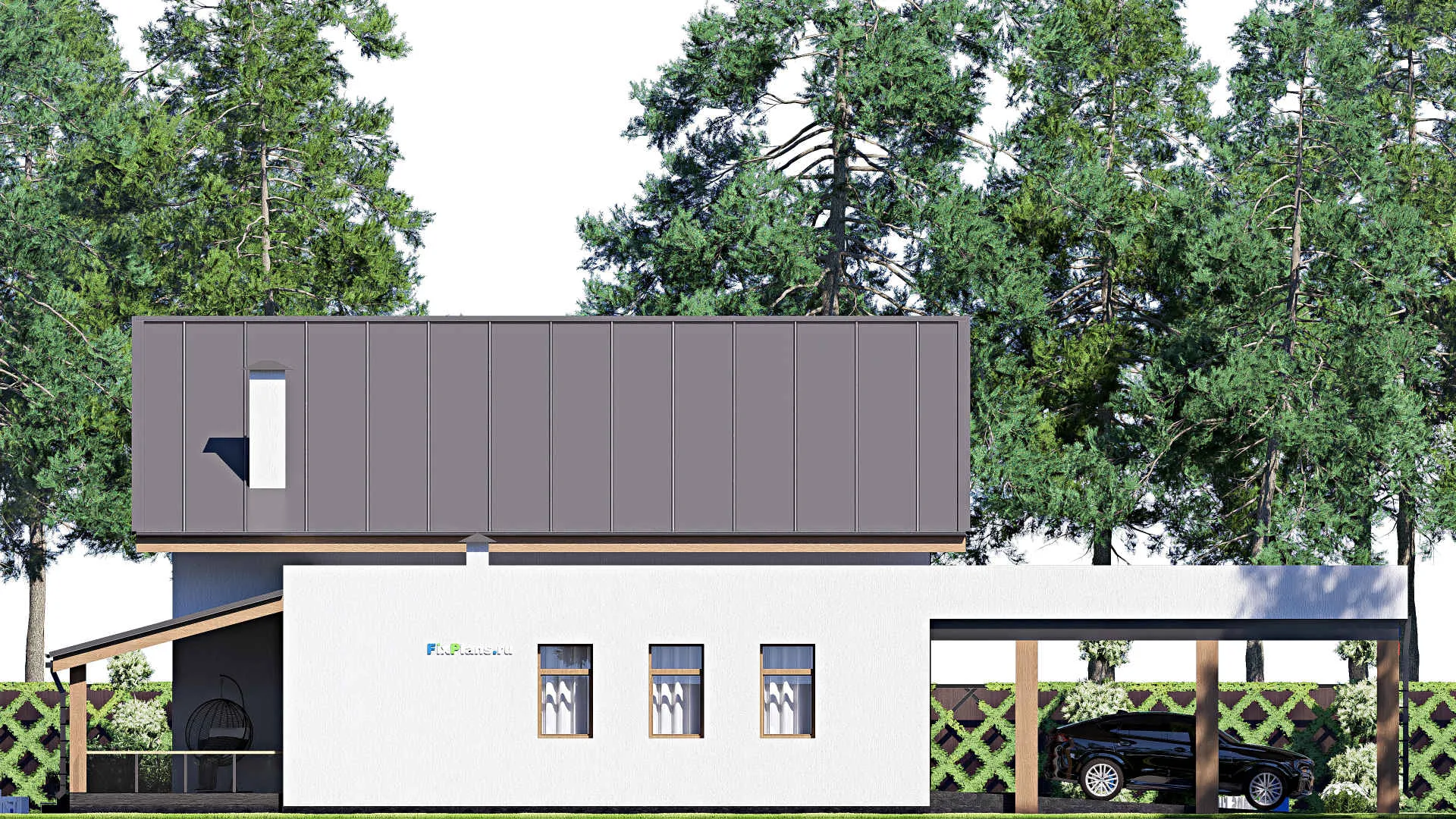 F-17900 - Планы дома с мансардой 21 на 24, площадью 380 м² с террасой, гаражом на 2 машины и 2 спальнями