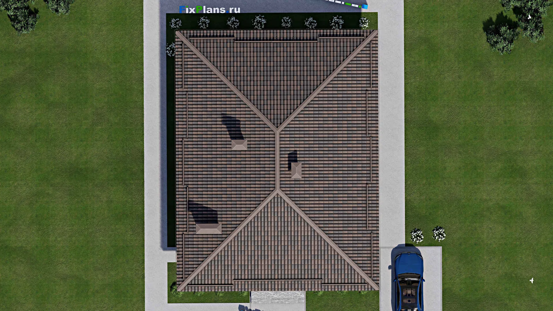 F-8198 - Проект одноэтажного дома 12 на 16, площадью 150 м² с террасой и 4 спальнями