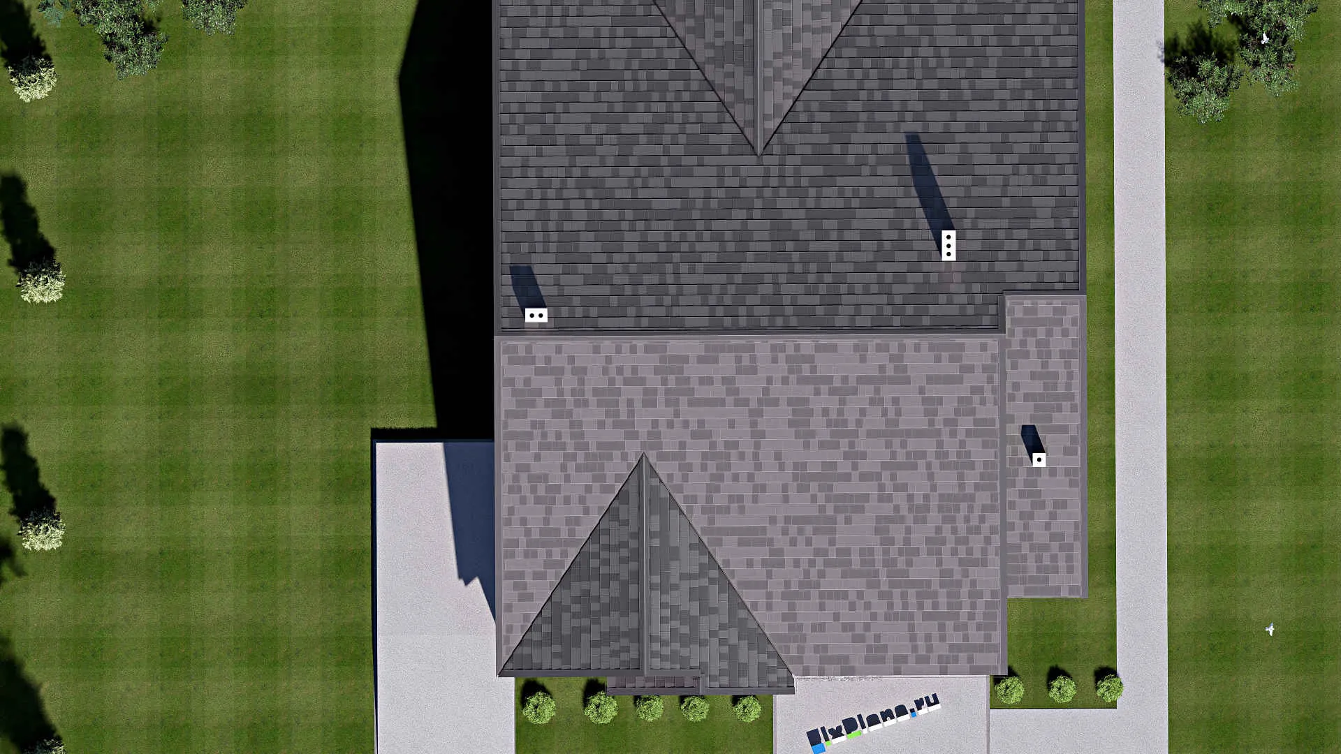 F-16253 - Проект одноэтажного дома 17 на 21, площадью 500 м² с террасой, гаражом на 2 машины и 3 спальнями