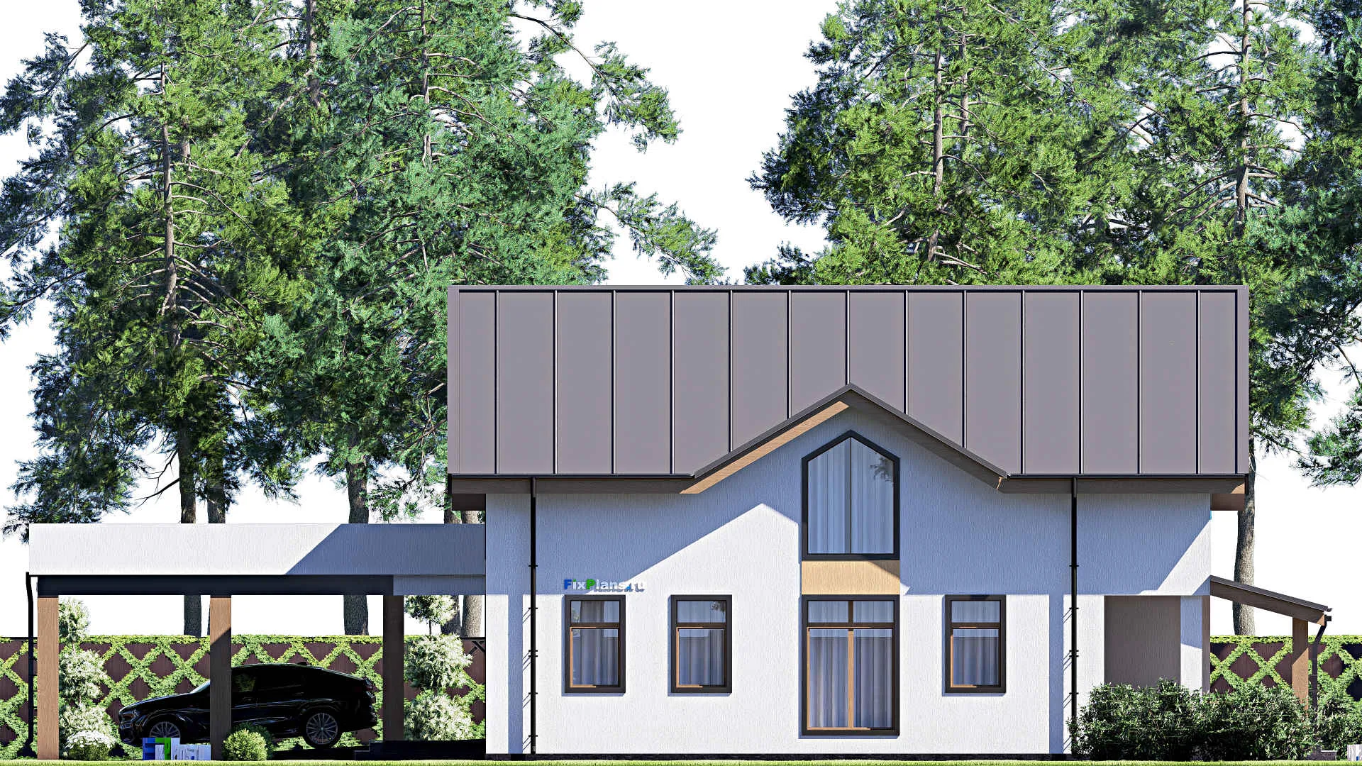 F-17900 - Планы дома с мансардой 21 на 24, площадью 380 м² с террасой, гаражом на 2 машины и 2 спальнями