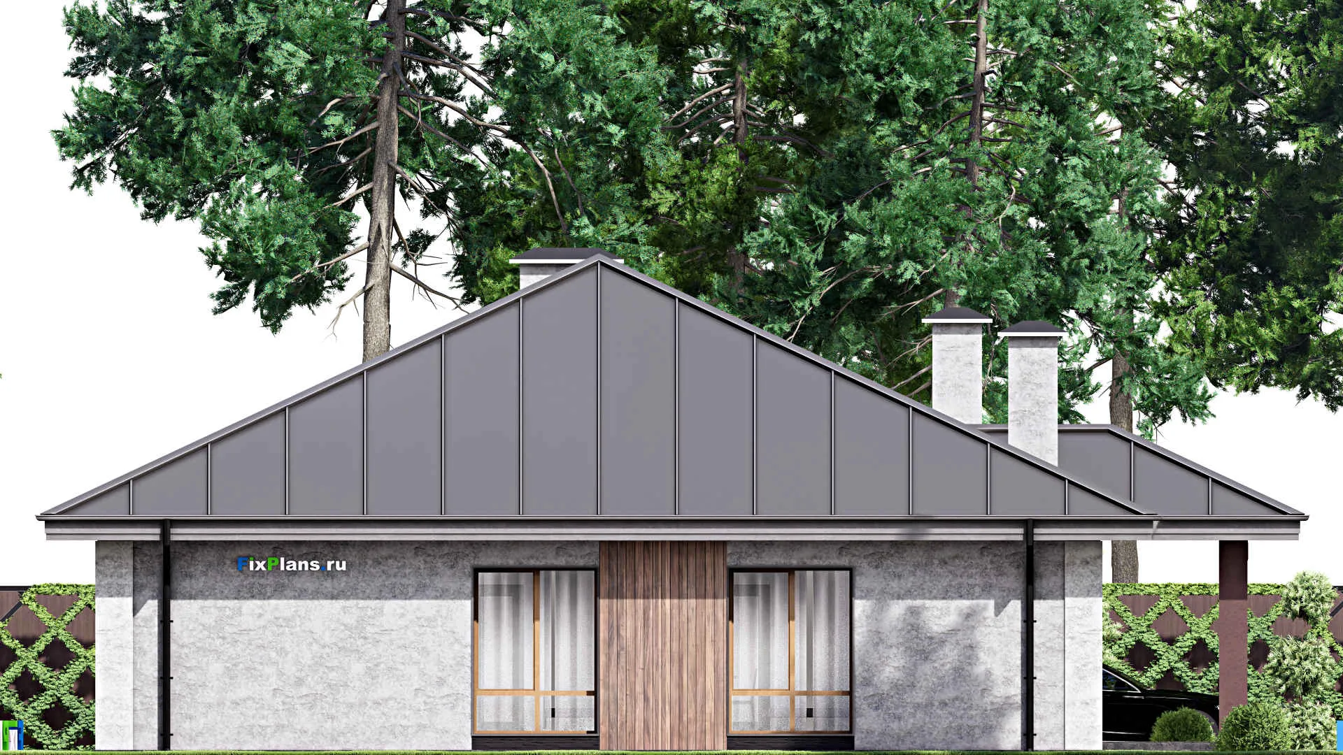 F-14345 - Проект одноэтажного дома 16 на 17, площадью 190 м² с террасой и 4 спальнями