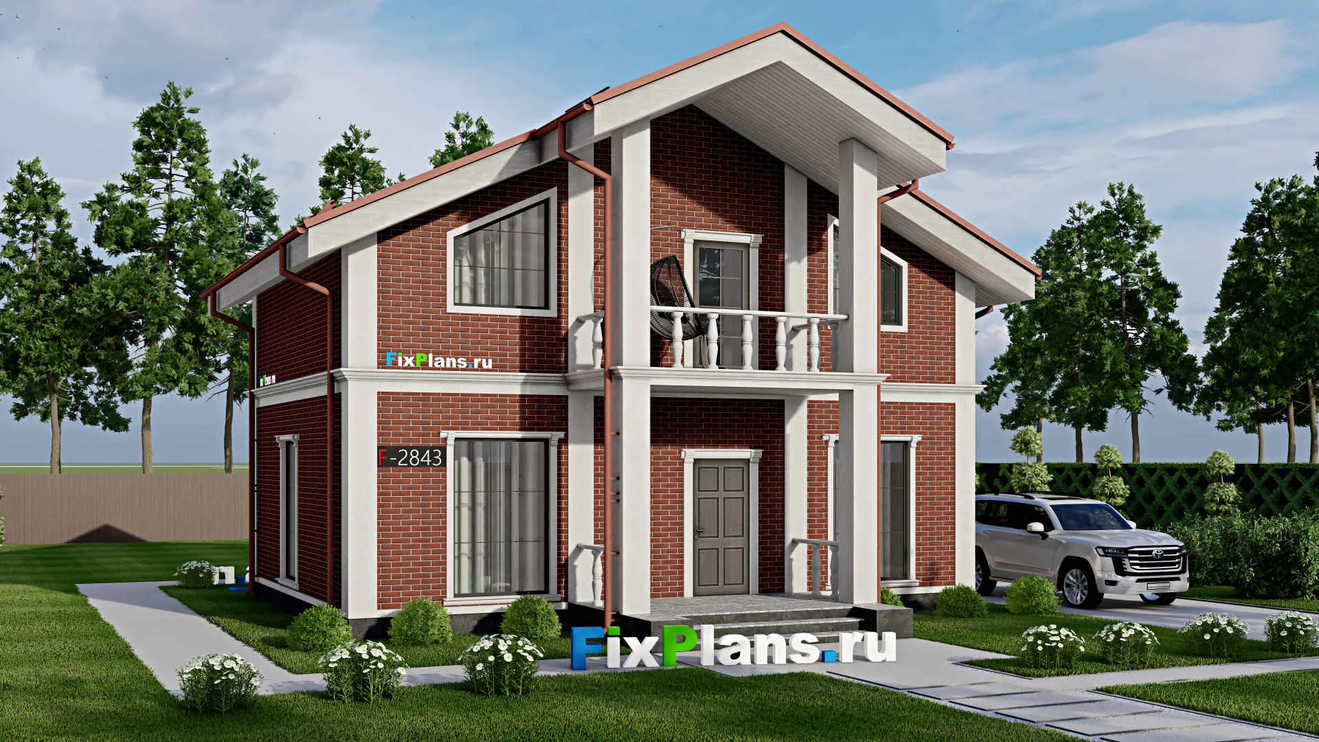 F-2843 - Проект дома с мансардой 8 на 11, площадью 120 м² с балконом и 3 спальнями