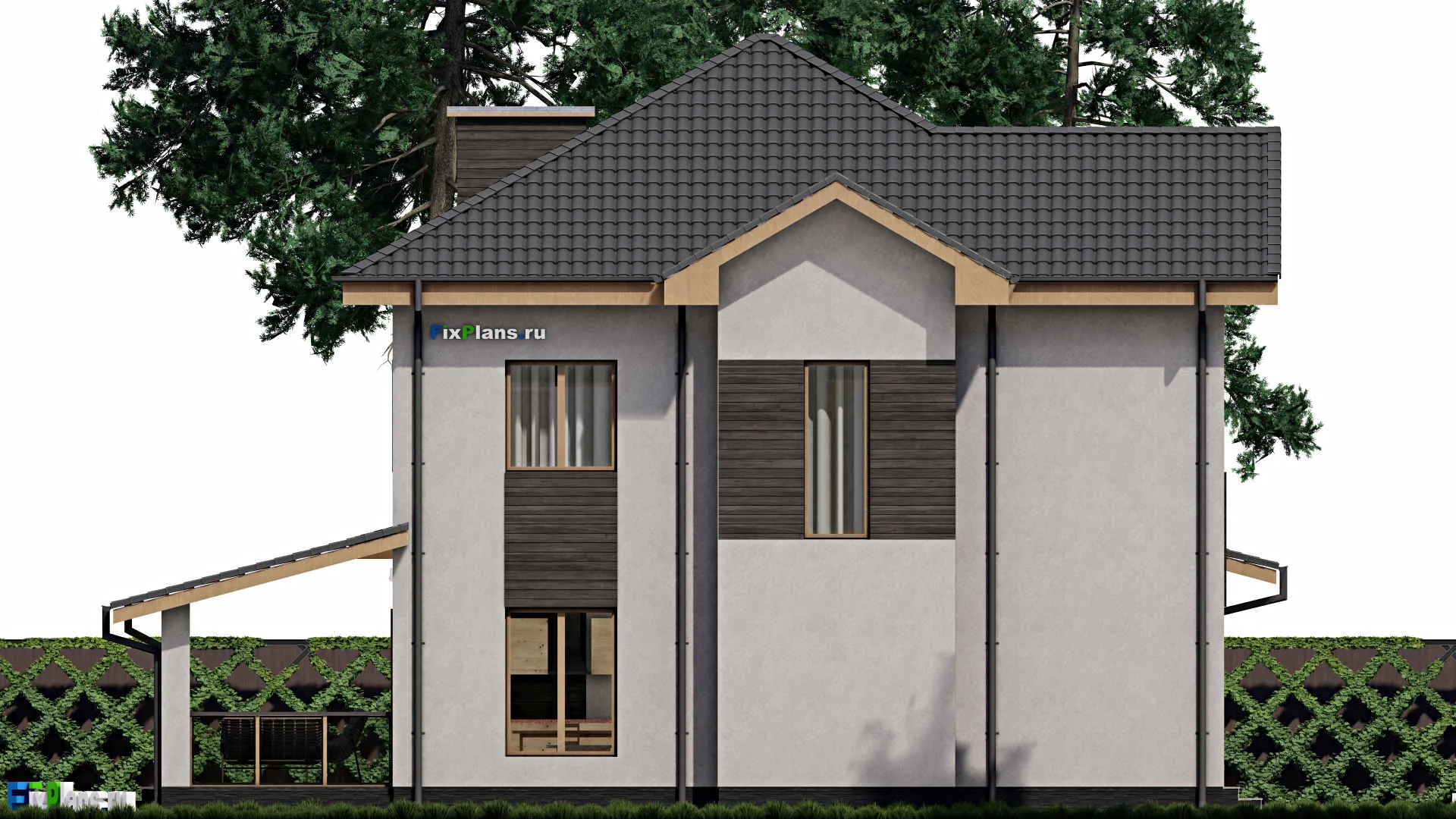 F-0278i - Проект двухэтажного дома 12 на 15, площадью 220 м² с террасой, гаражом на 1 машину и 3 спальнями