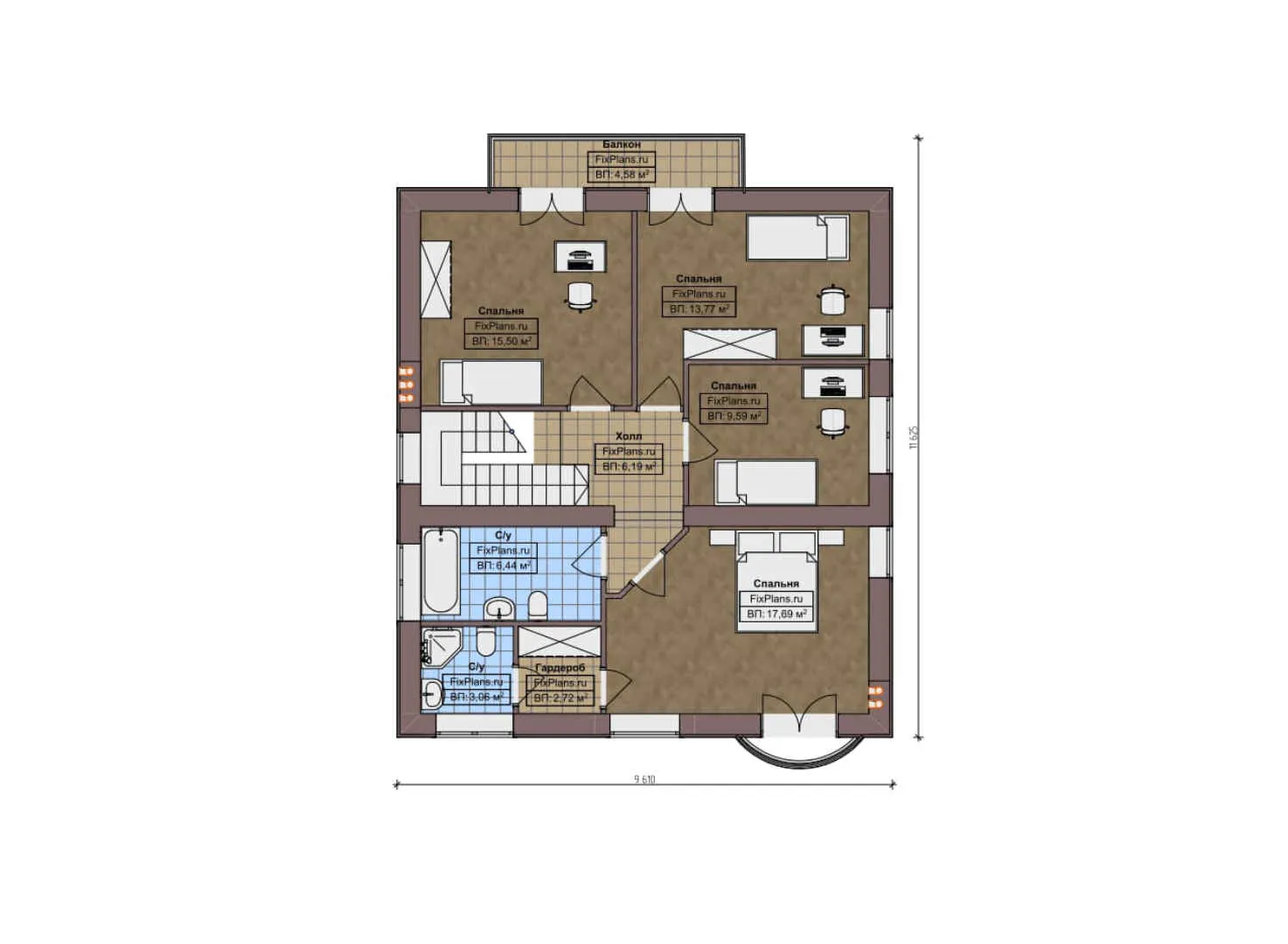 F-10484 - Планы двухэтажного дома 14 на 15, площадью 220 м² с 4 спальнями