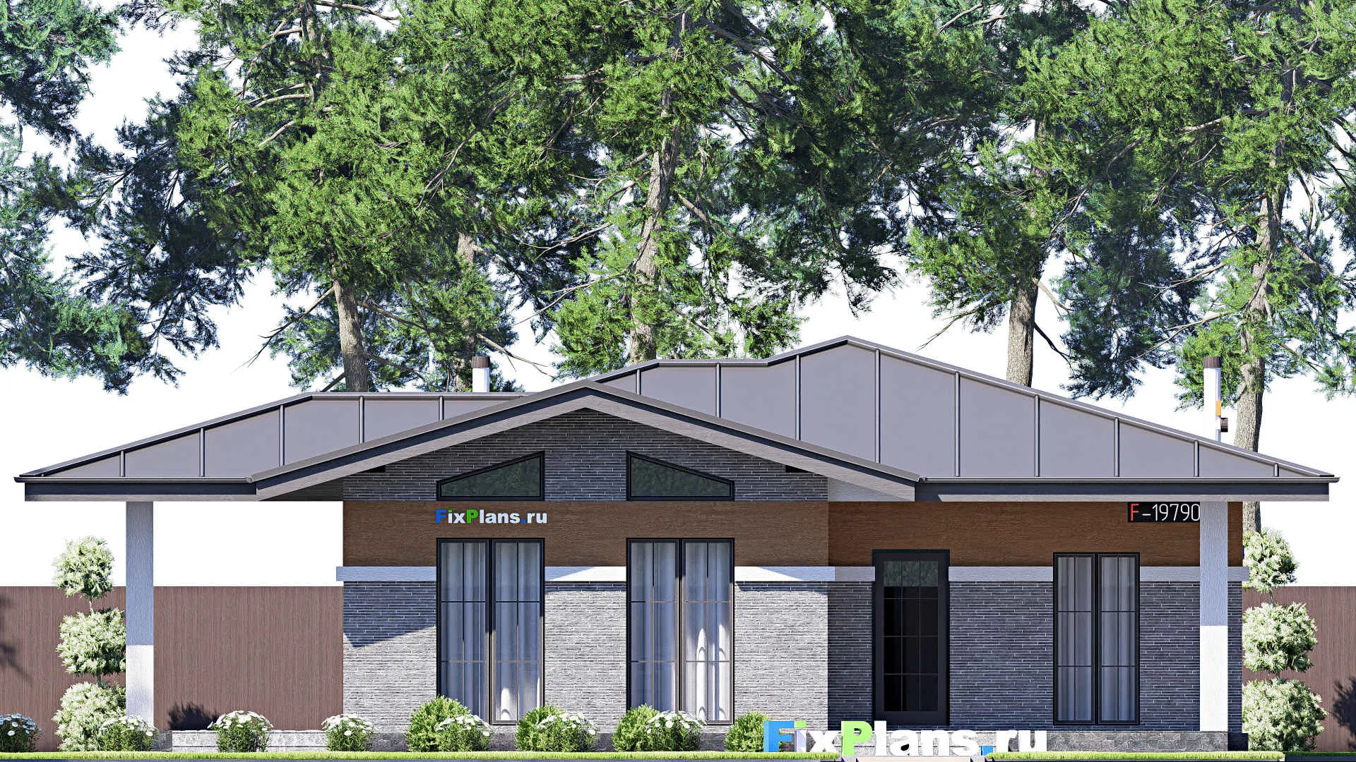 F-19790 - Проект одноэтажного дома 15 на 16, площадью 160 м² с террасой и 3 спальнями
