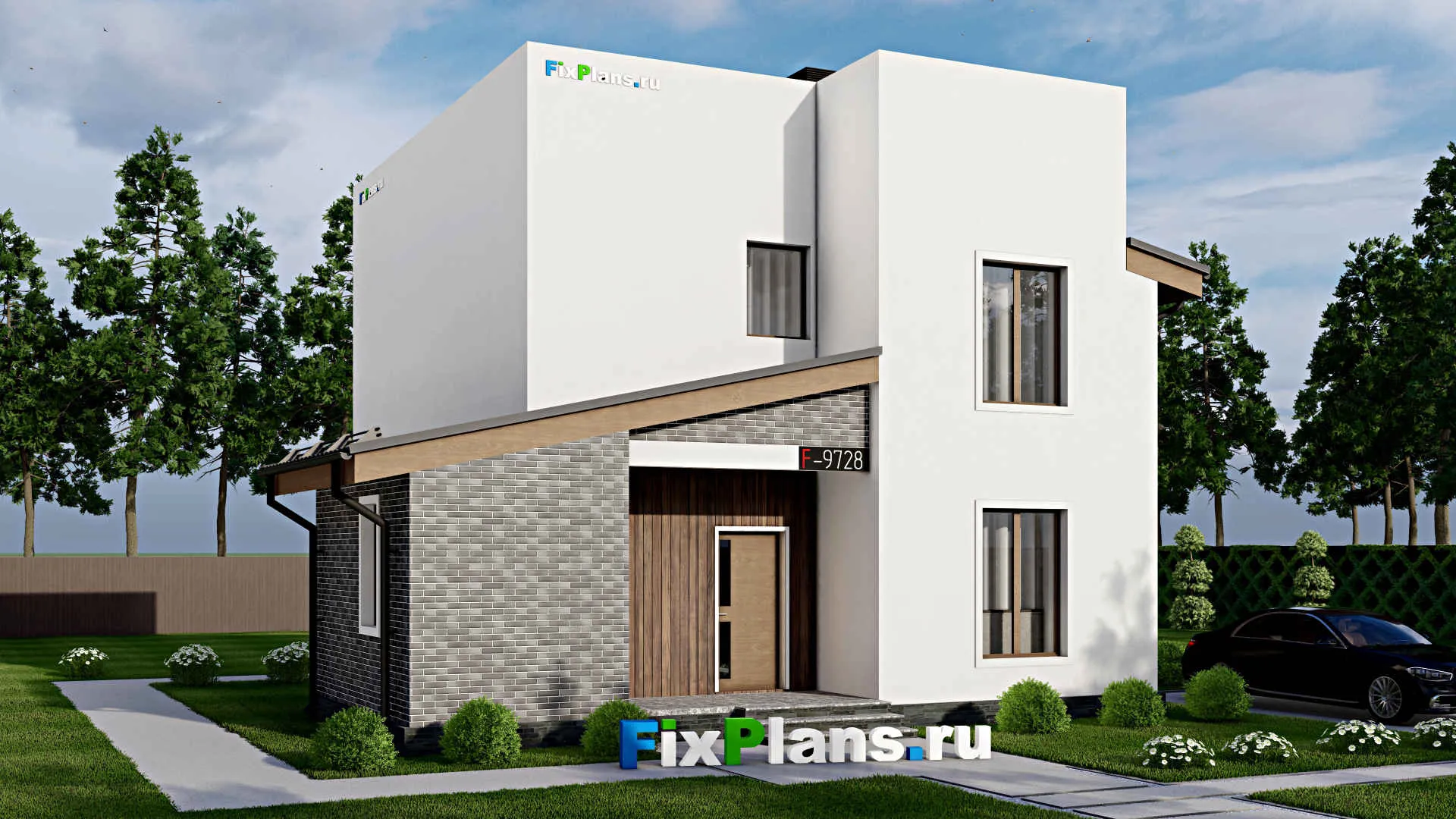 F-9728 - Проект дома с мансардой 11 на 12, площадью 130 м² с террасой, балконом и 3 спальнями
