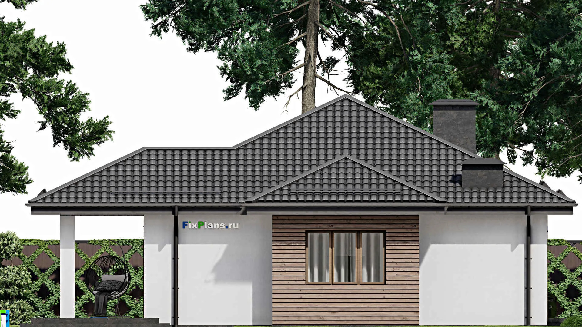 F-3716 - Проект одноэтажного дома 12 на 16, площадью 180 м² с террасой и 4 спальнями