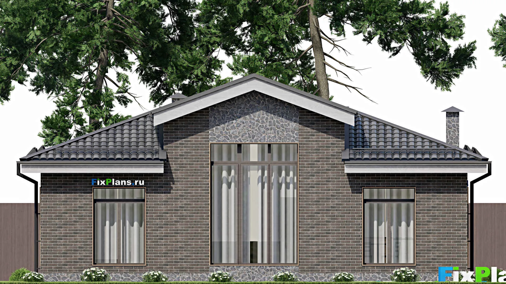 F-6956 - План одноэтажного дома 13 на 16, площадью 130 м² с 3 спальнями