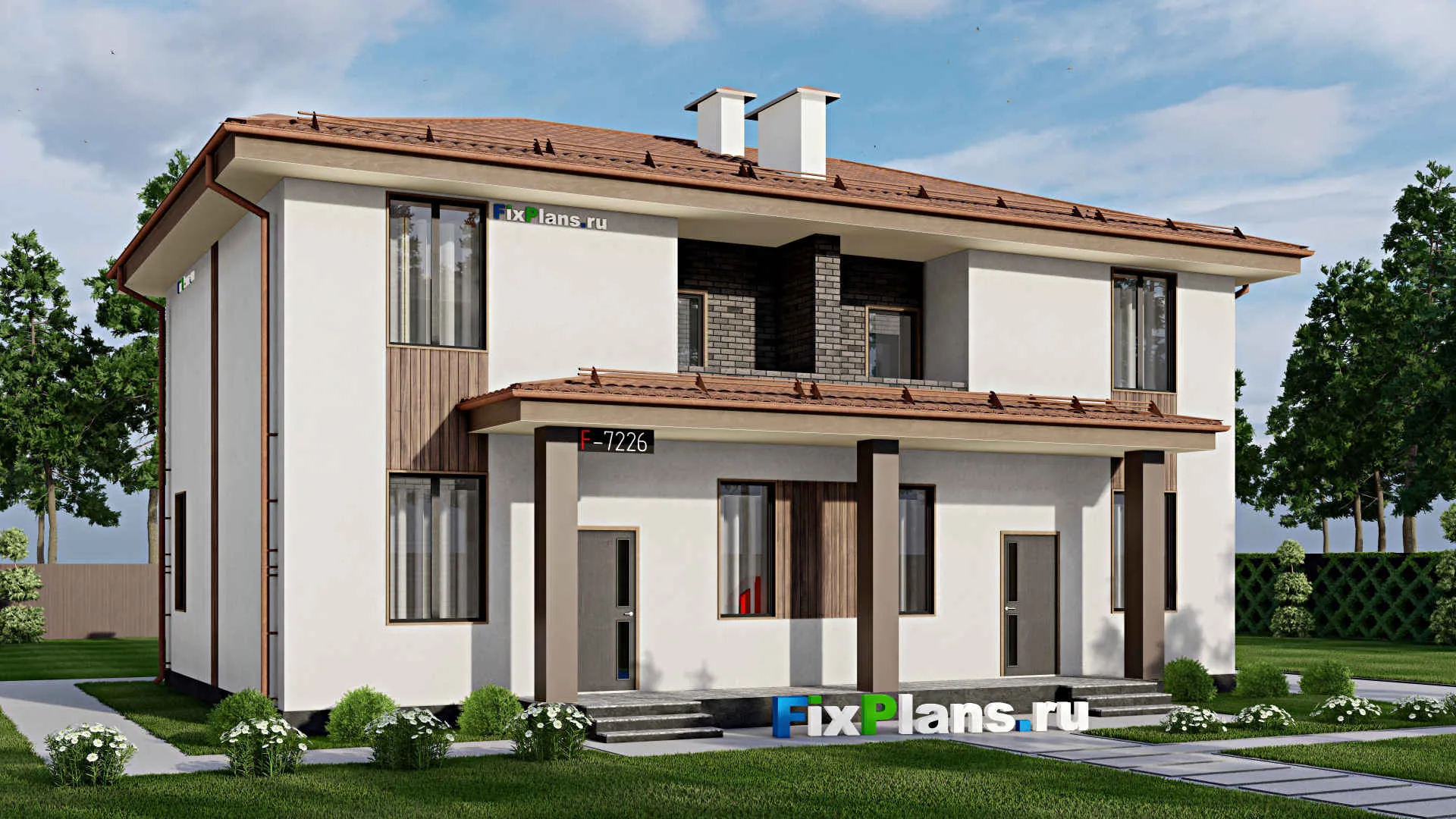 F-7226 - Проект двухэтажного дома 11 на 16, площадью 220 м² с балконом и 10 спальнями