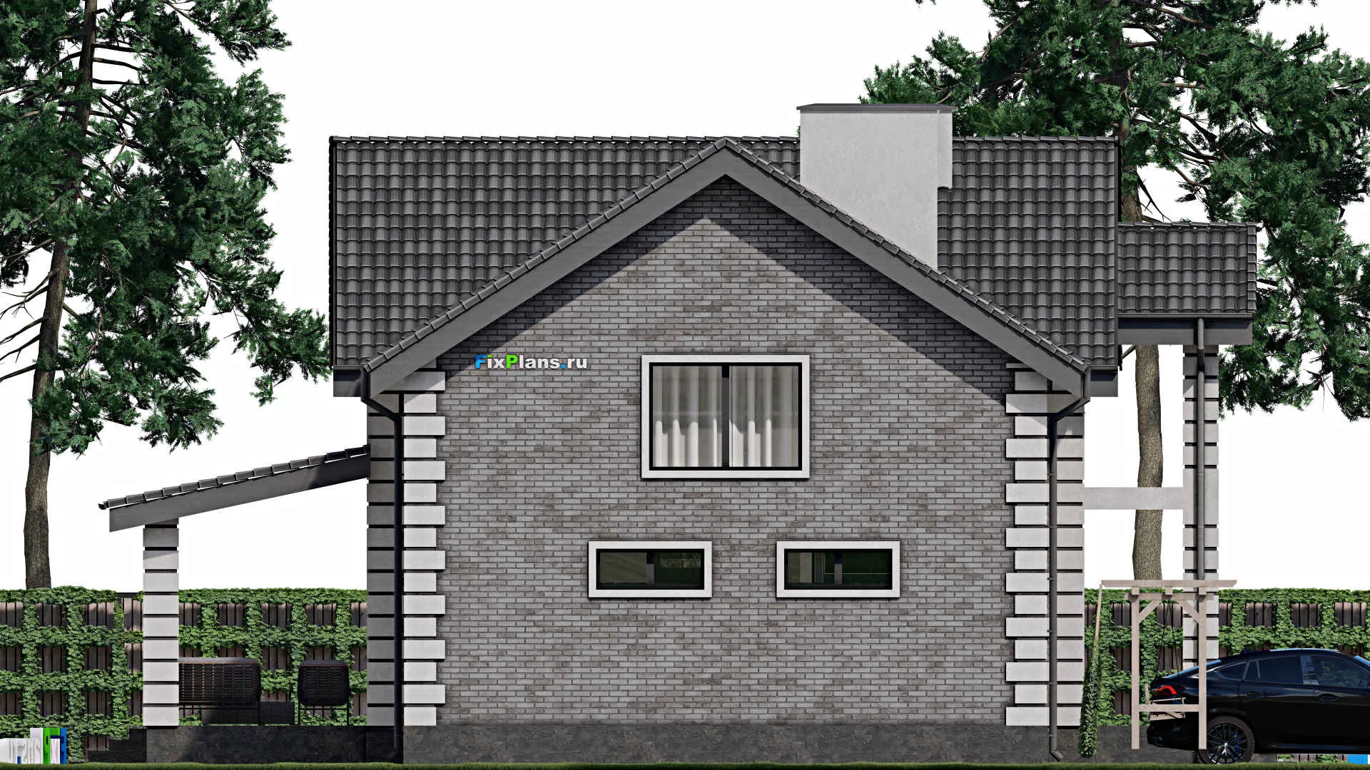 F-1268 - Проект дома с мансардой 10 на 14, площадью 230 м² с террасой, балконом, гаражом на 1 машину и 5 спальнями