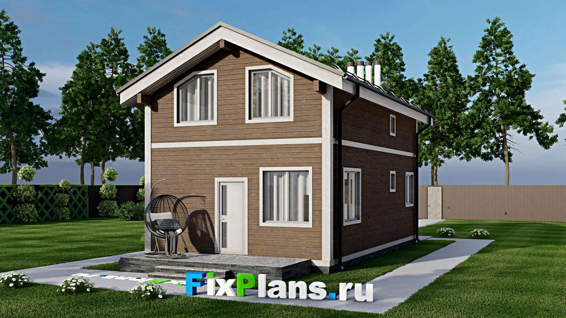 F-12185 - Планы дома с мансардой 6 на 14, площадью 110 м² с террасой и 3 спальнями