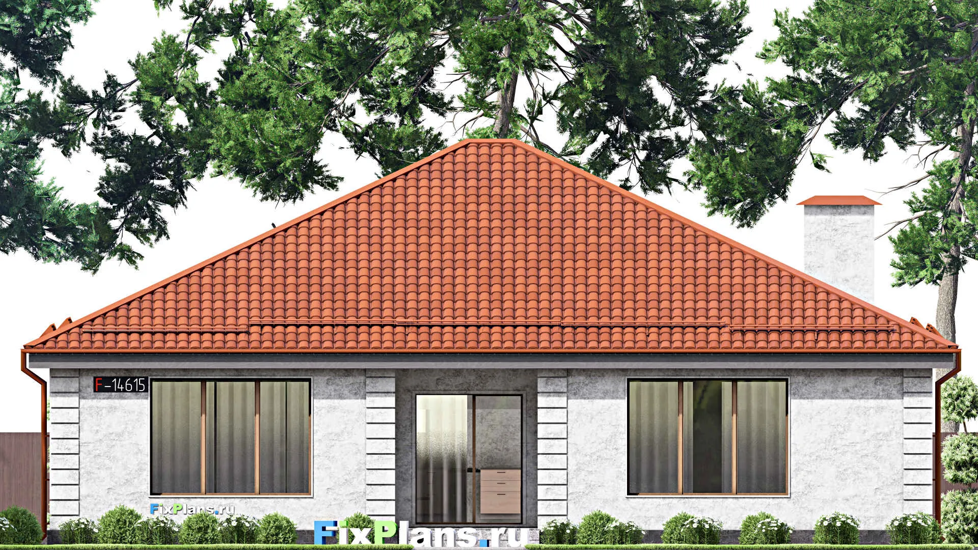 F-14615 - План одноэтажного дома 16 на 17, площадью 200 м² с террасой и 3 спальнями