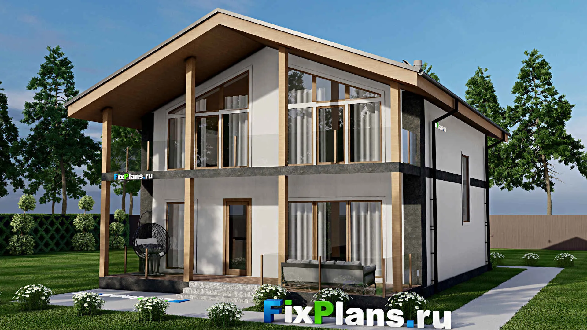 F-8801 - Планы дома с мансардой 11 на 16, площадью 220 м² с террасой, балконом и 5 спальнями