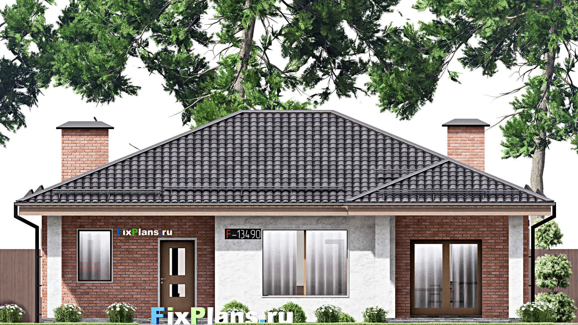 F-13490 - План одноэтажного дома 14 на 14, площадью 140 м² с 3 спальнями