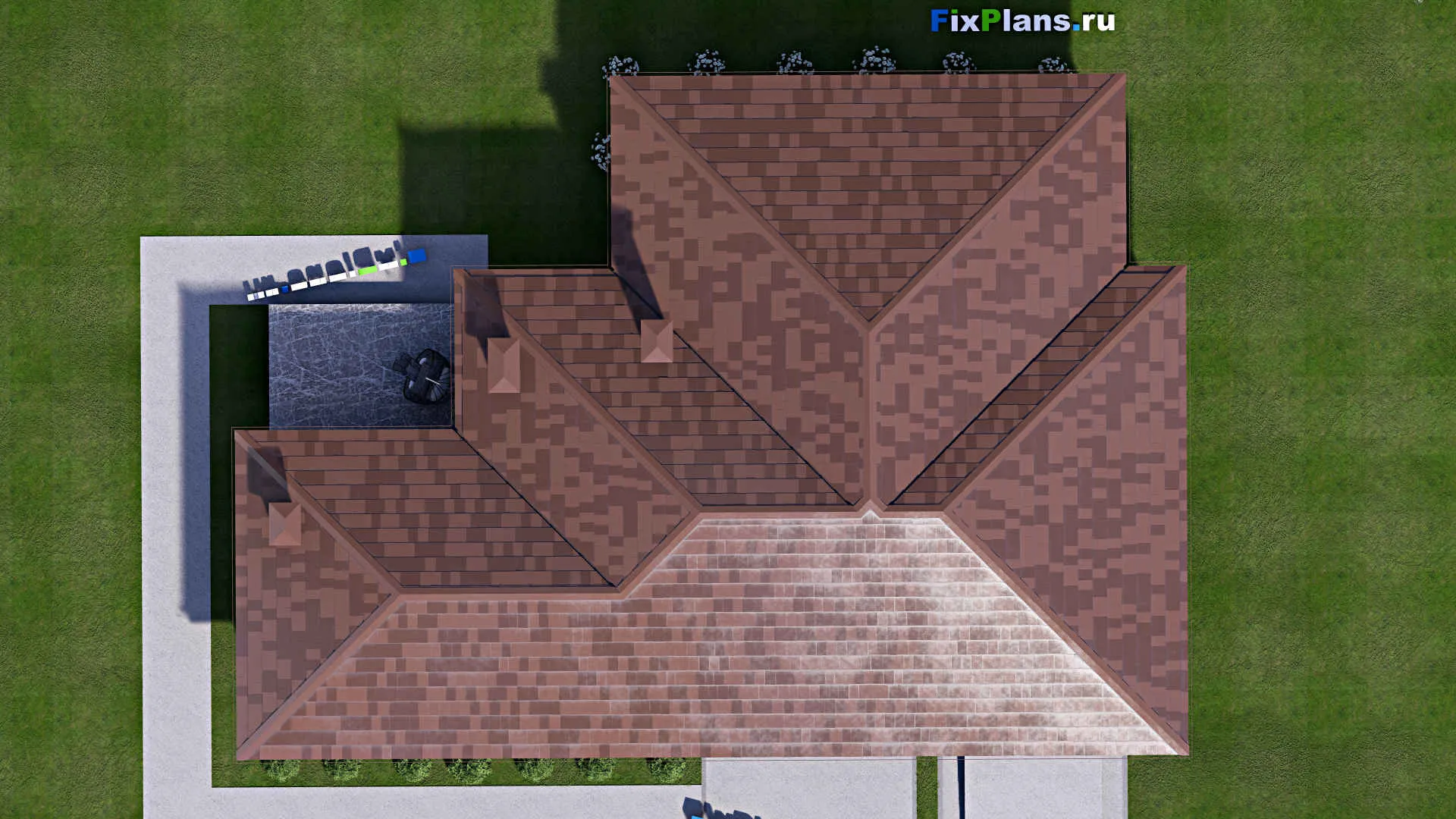 F-13769 - План одноэтажного дома 14 на 20, площадью 160 м² с гаражом на 1 машину и 3 спальнями