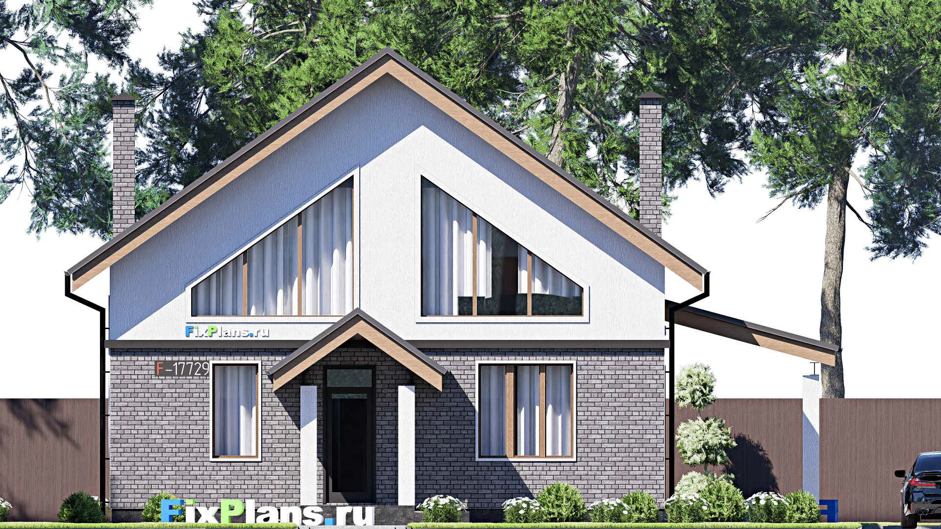 F-17729 - Проект дома с мансардой 12 на 13, площадью 180 м² с террасой и 4 спальнями