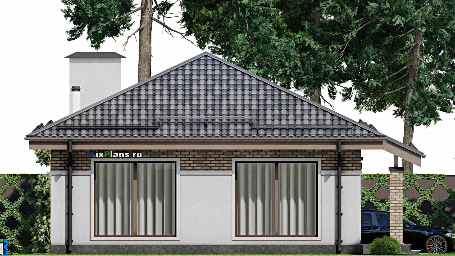 F-9611 - Проект одноэтажного дома 11 на 20, площадью 160 м² с террасой и 3 спальнями