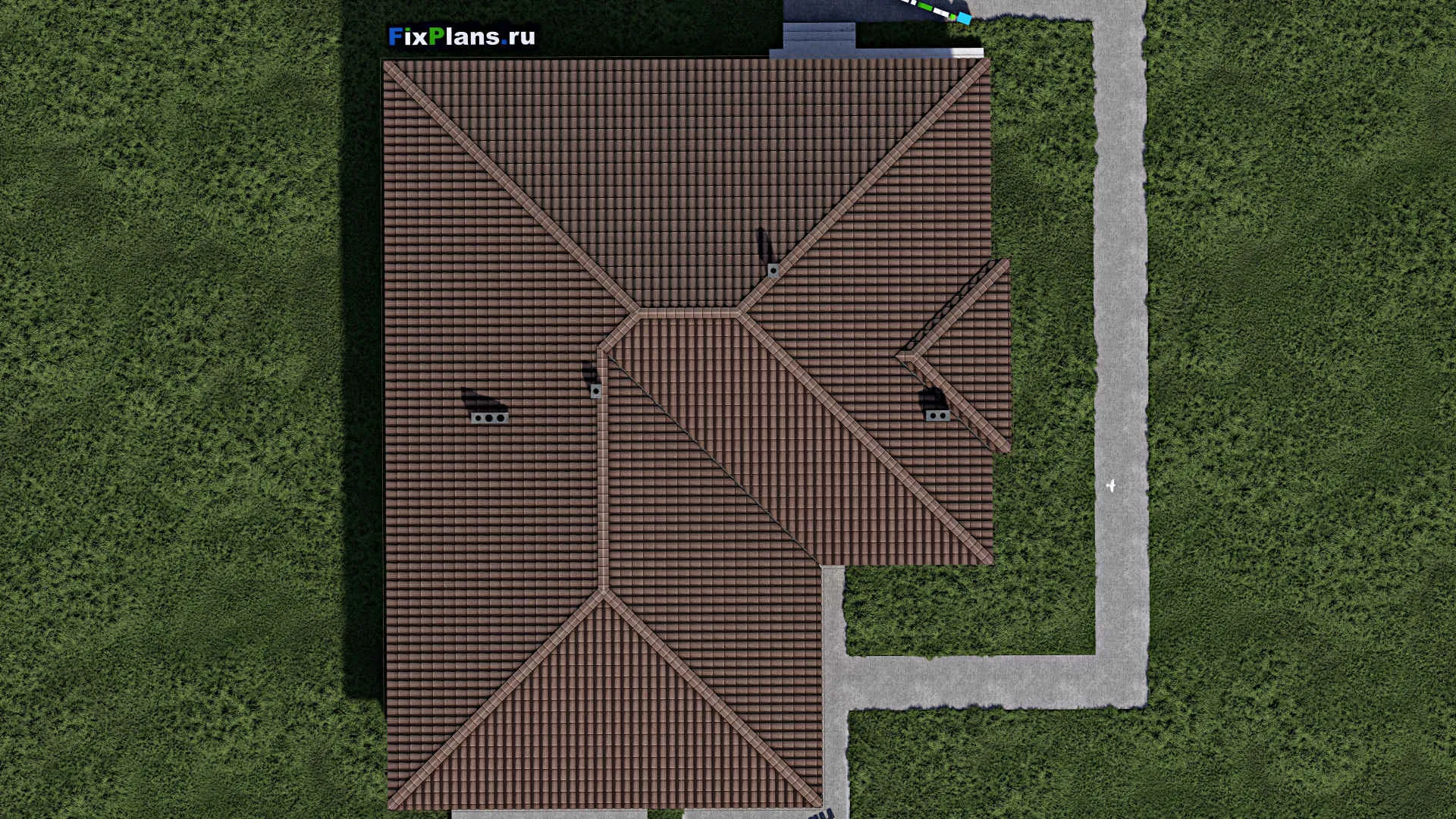 F-0458 - Проект одноэтажного дома 16 на 20, площадью 450 м² с террасой, гаражом на 2 машины и 6 спальнями
