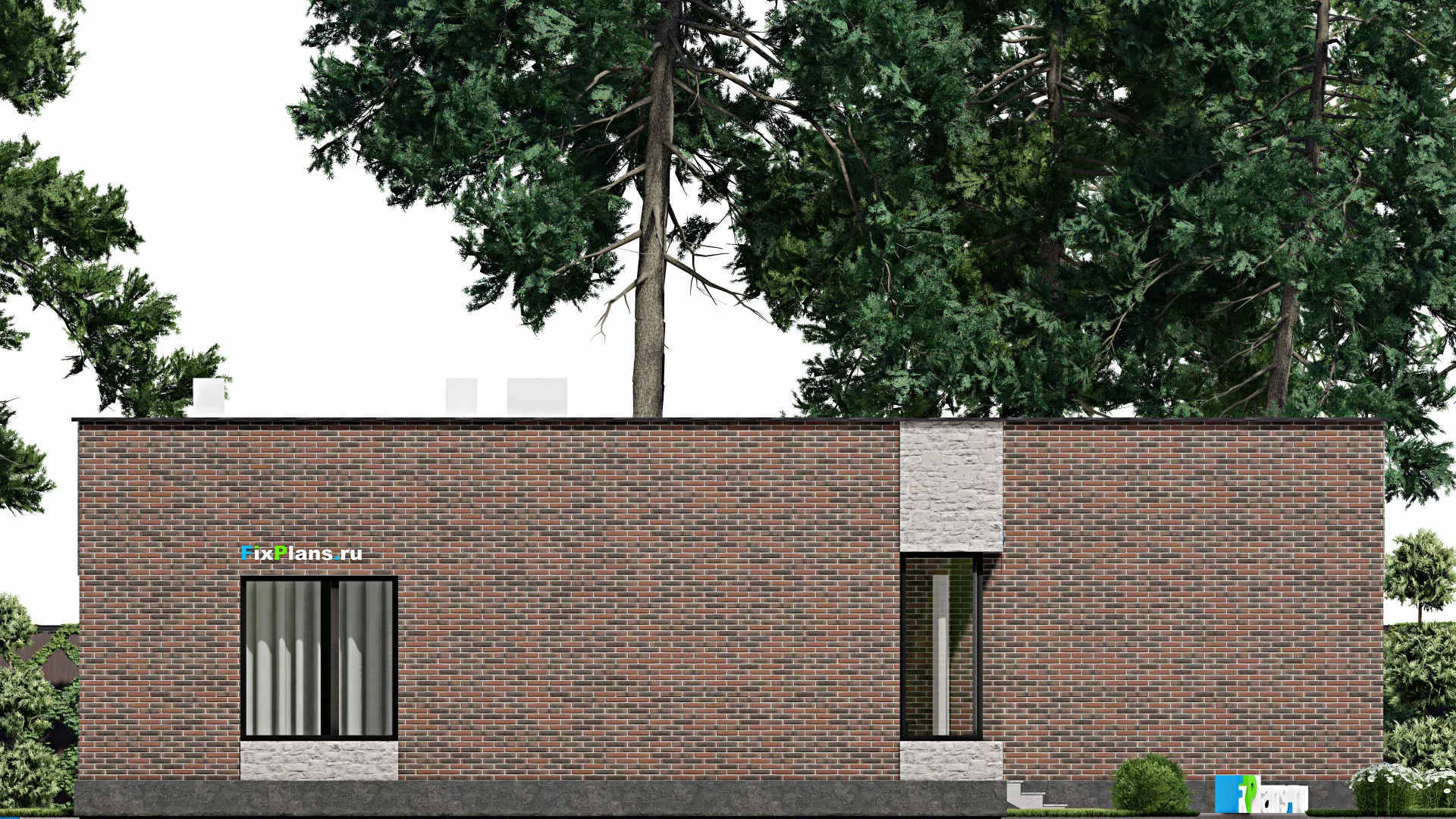 F-2456 - Проект одноэтажного дома 17 на 19, площадью 160 м² с гаражом на 2 машины и 2 спальнями