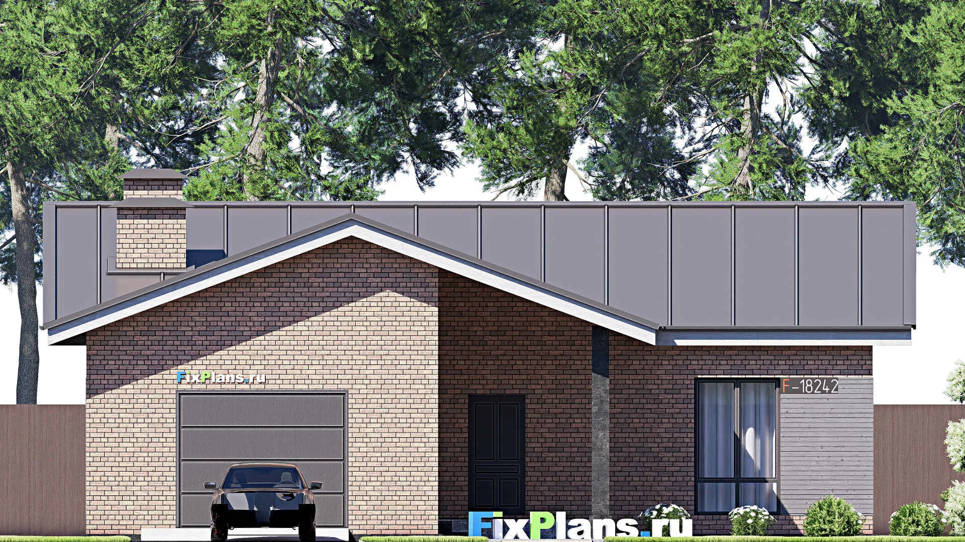F-18242 - Проект одноэтажного дома 14 на 16, площадью 150 м² с гаражом на 2 машины и 2 спальнями