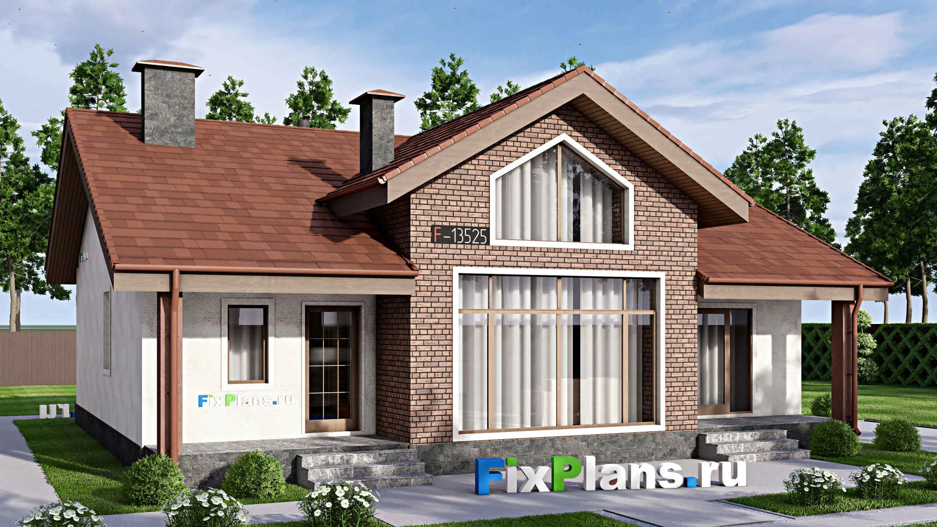 F-13535 - Проект одноэтажного дома 13 на 14, площадью 130 м² с террасой и 3 спальнями