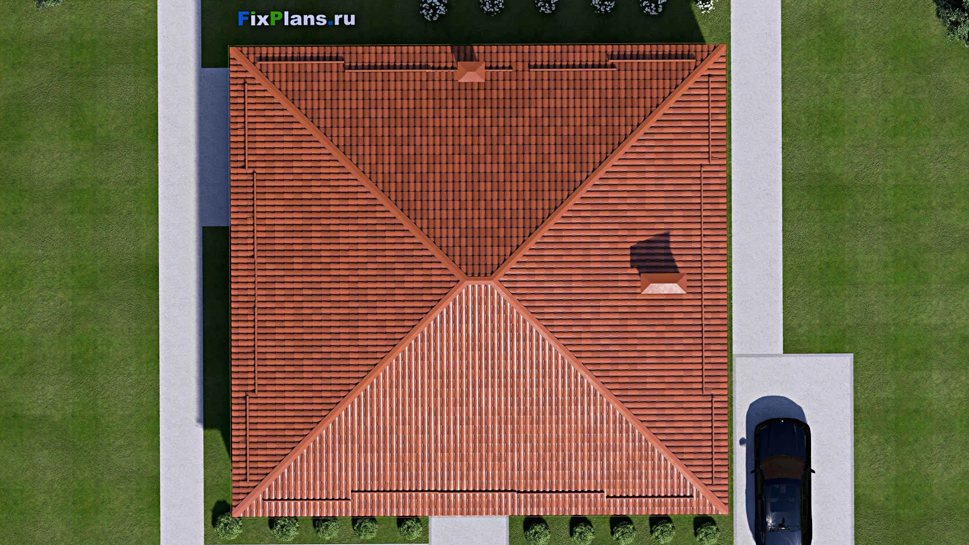 F-14615 - План одноэтажного дома 16 на 17, площадью 200 м² с террасой и 3 спальнями