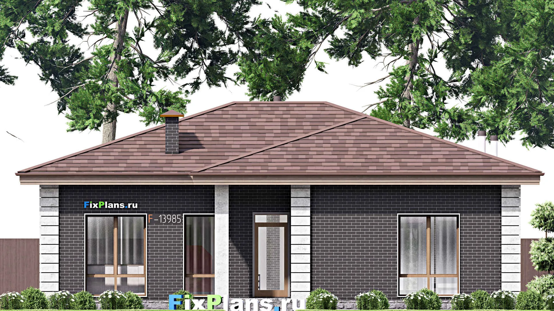 F-13985 - Проект одноэтажного дома 13 на 14, площадью 130 м² с террасой и 3 спальнями