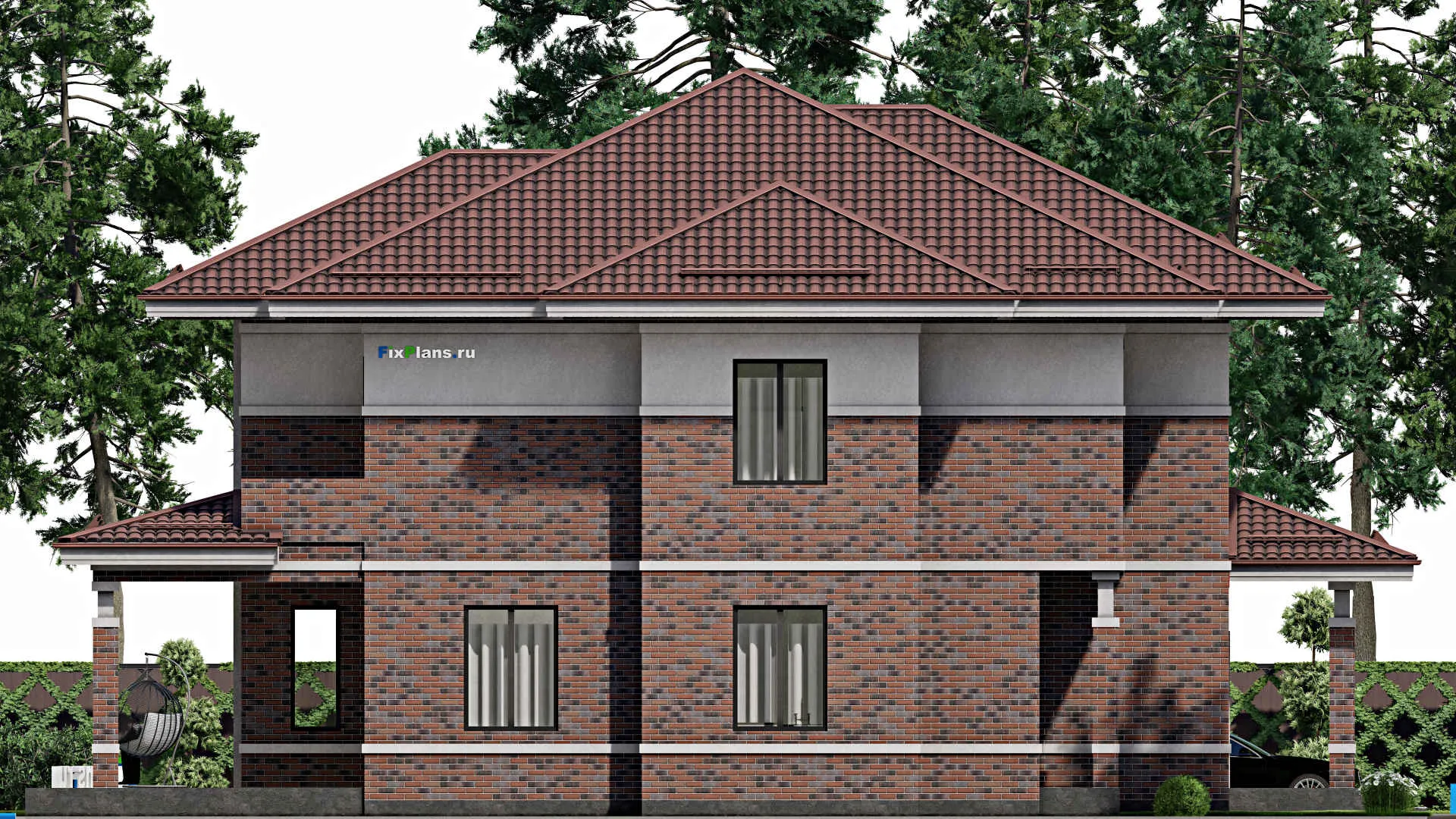 F-2717 - Проект двухэтажного дома 16 на 17, площадью 380 м² с террасой и 7 спальнями