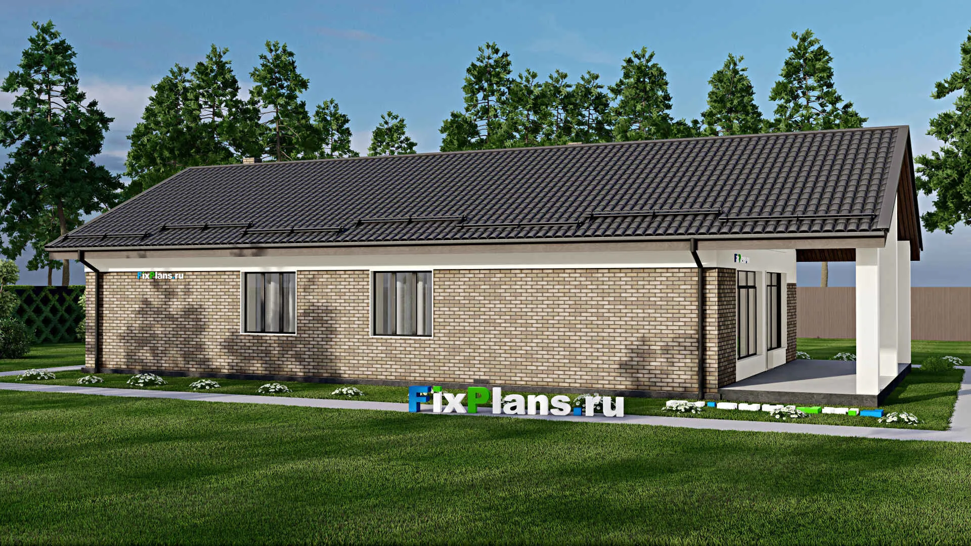 F-4841 - План одноэтажного дома 11 на 18, площадью 180 м² с террасой и 3 спальнями