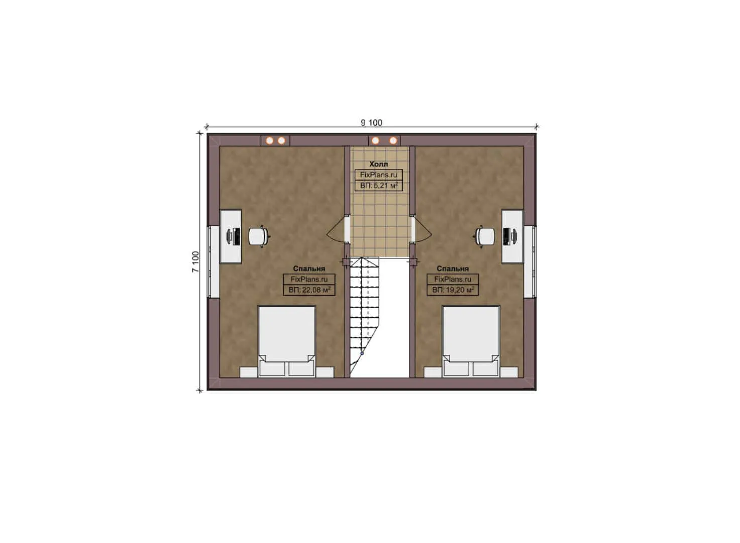 F-7613 - Планы дома с мансардой 10 на 11, площадью 130 м² с террасой, баней и 2 спальнями