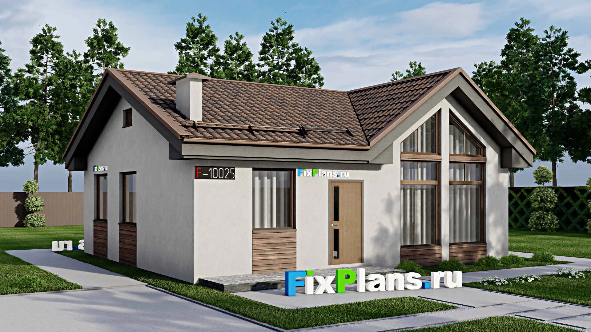 F-10025 - Проект одноэтажного дома 11 на 11, площадью 80 м² с 2 спальнями