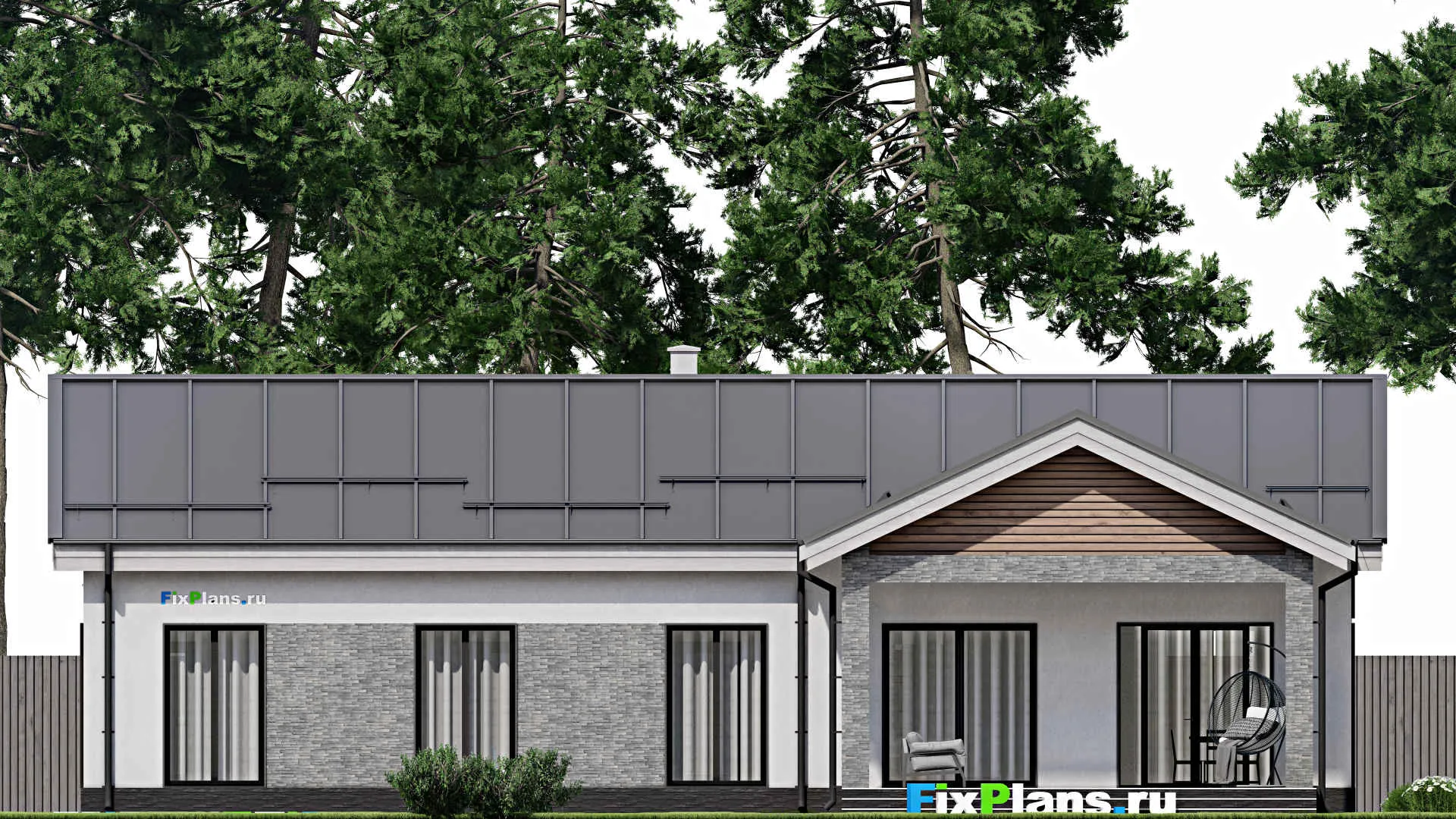 F-1970 - Проект одноэтажного дома 10 на 19, площадью 170 м² с террасой и 4 спальнями