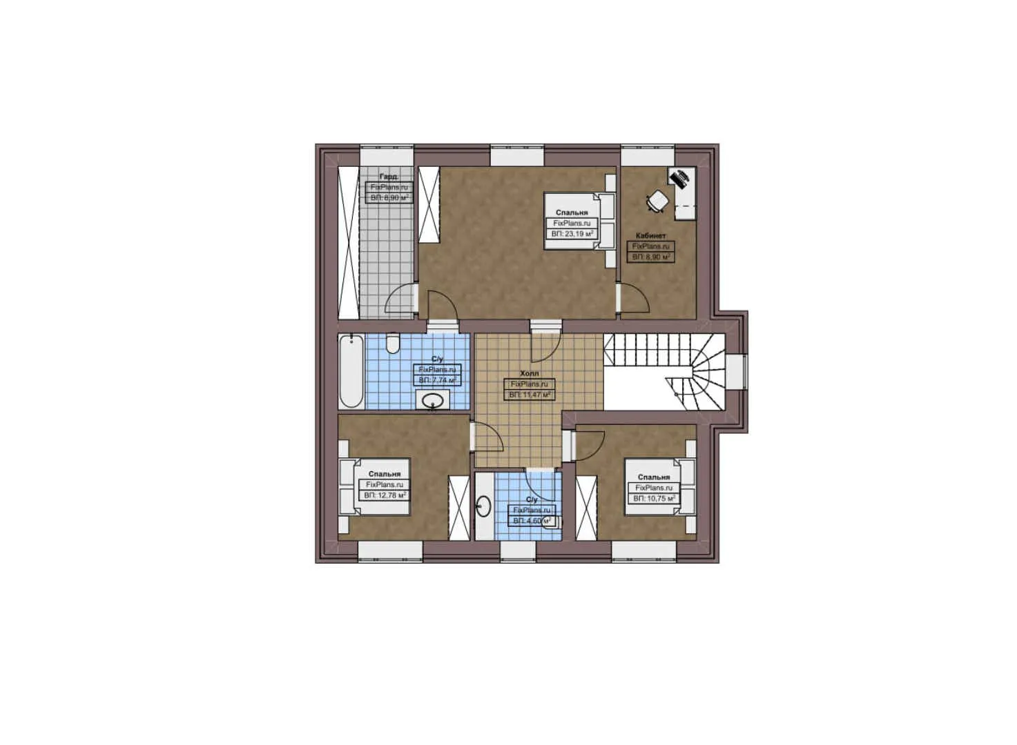 F-2708 - Планы двухэтажного дома 12 на 19, площадью 280 м² с террасой, гаражом на 2 машины и 4 спальнями