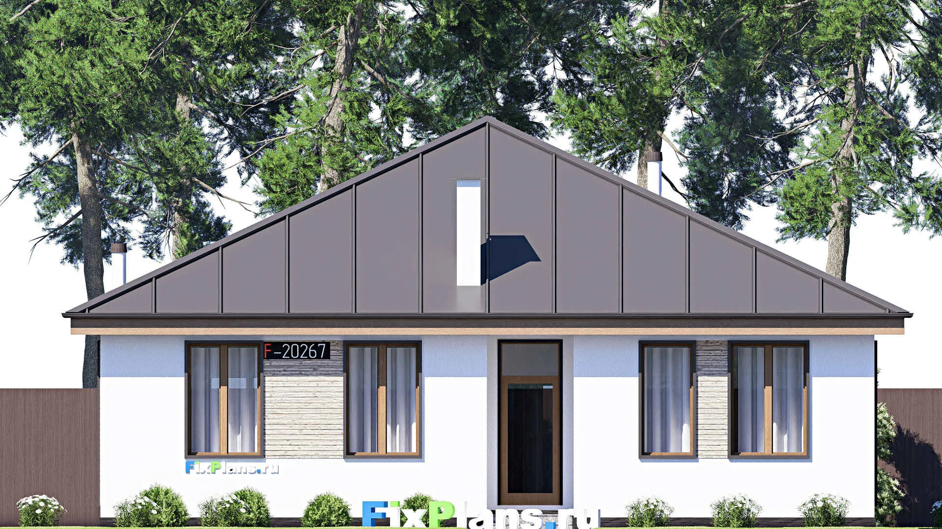 F-20267 - Проект одноэтажного дома 13 на 13, площадью 130 м² с террасой и 3 спальнями