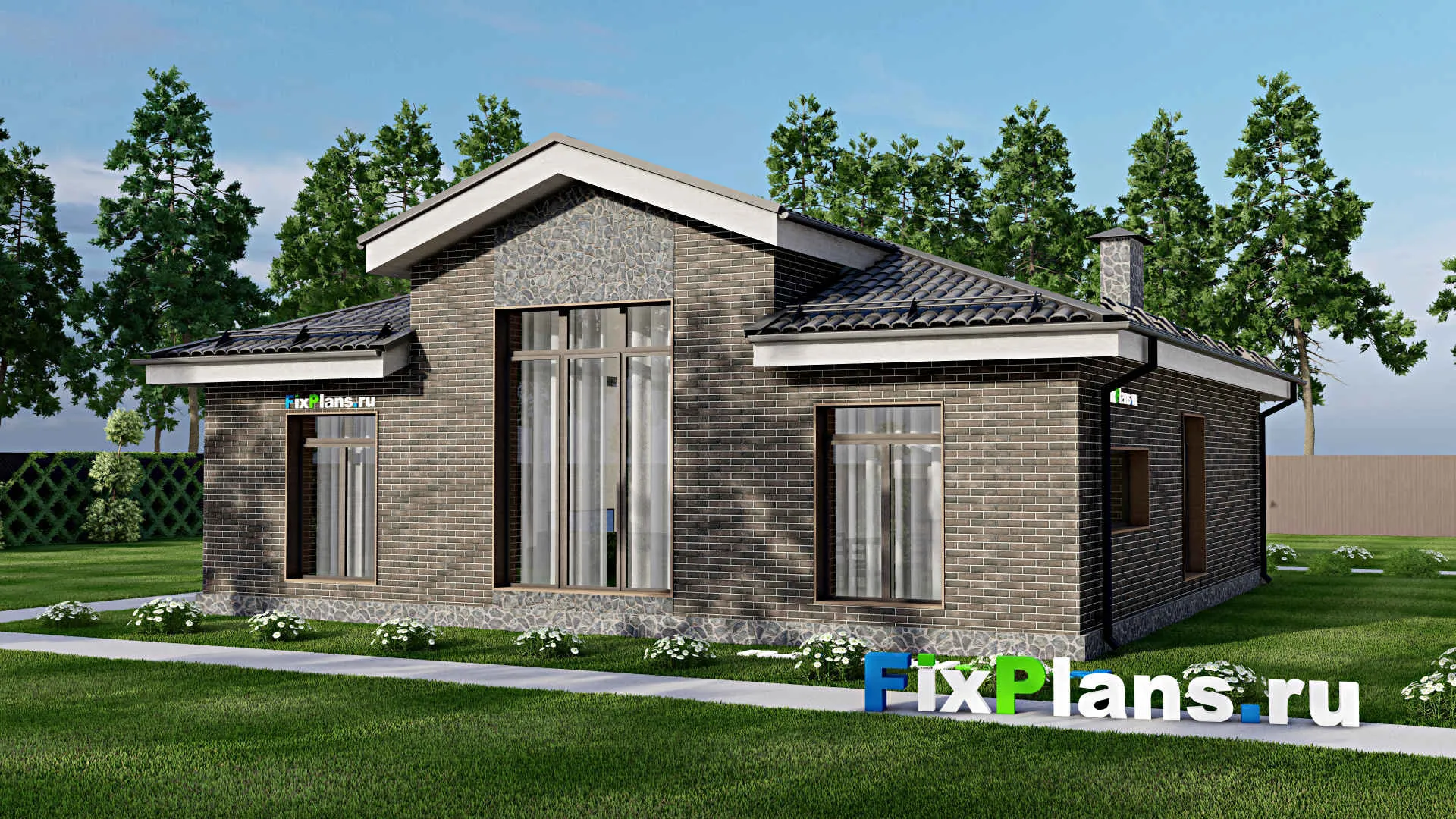 F-6956 - План одноэтажного дома 13 на 16, площадью 130 м² с 3 спальнями