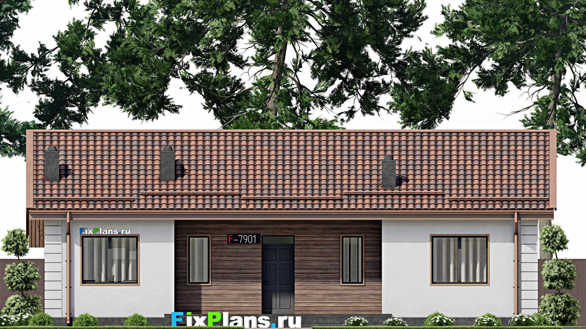 F-7901 - Проект одноэтажного дома 10 на 15, площадью 130 м² с террасой и 3 спальнями