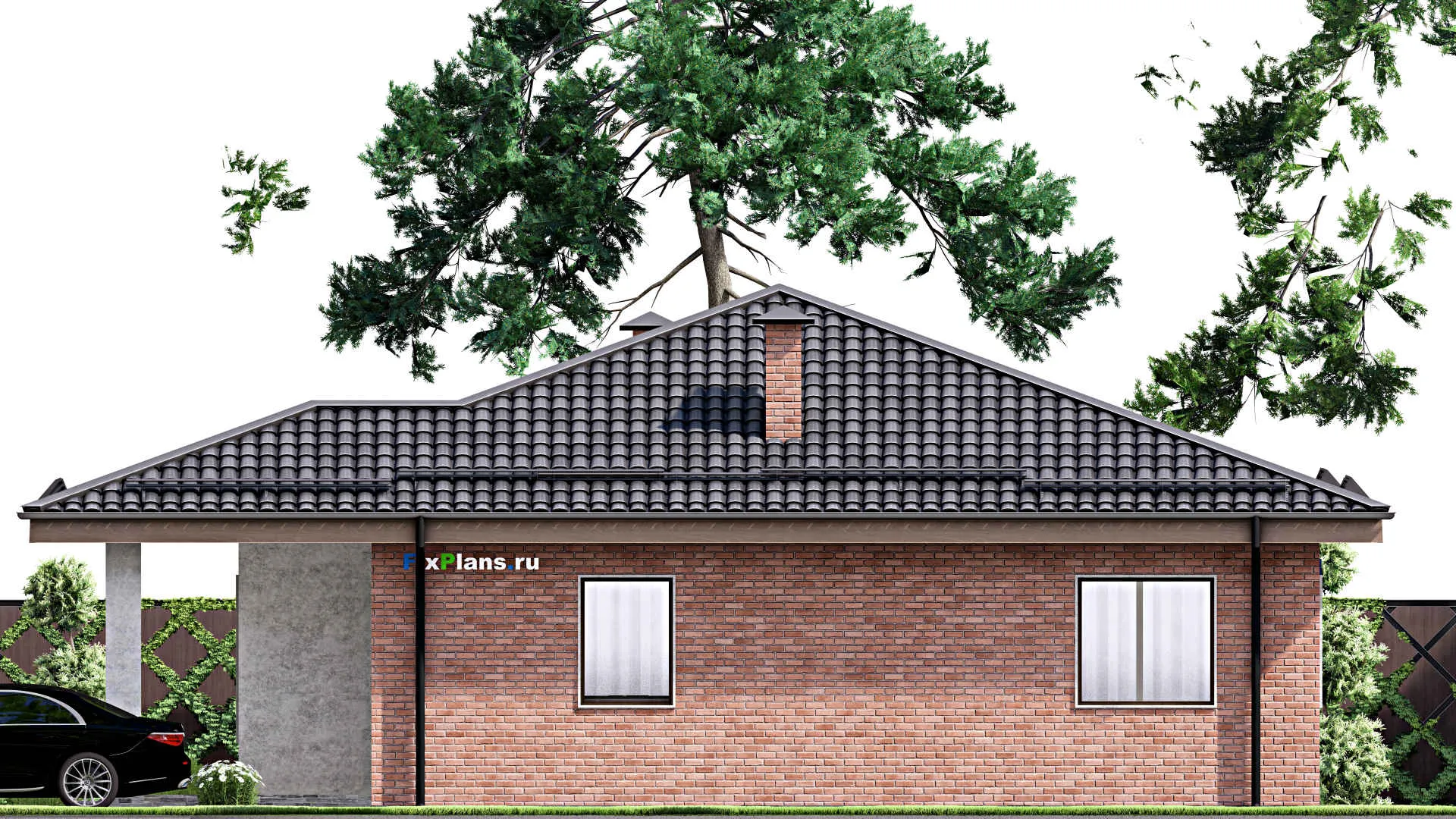 F-13490 - План одноэтажного дома 14 на 14, площадью 140 м² с 3 спальнями