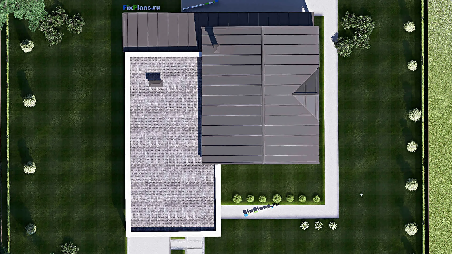 F-17900 - Планы дома с мансардой 21 на 24, площадью 380 м² с террасой, гаражом на 2 машины и 2 спальнями