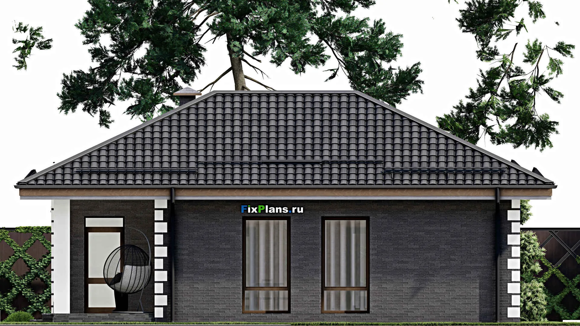 F-5570 - Проект одноэтажного дома 8 на 12, площадью 70 м² с террасой и 3 спальнями